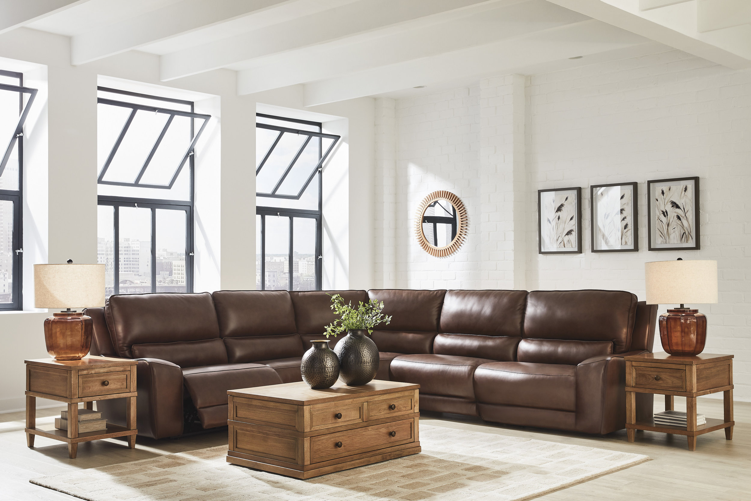 DeepWakes L-Shaped Leather/PVC 5-Piece Power Reclining Sectional