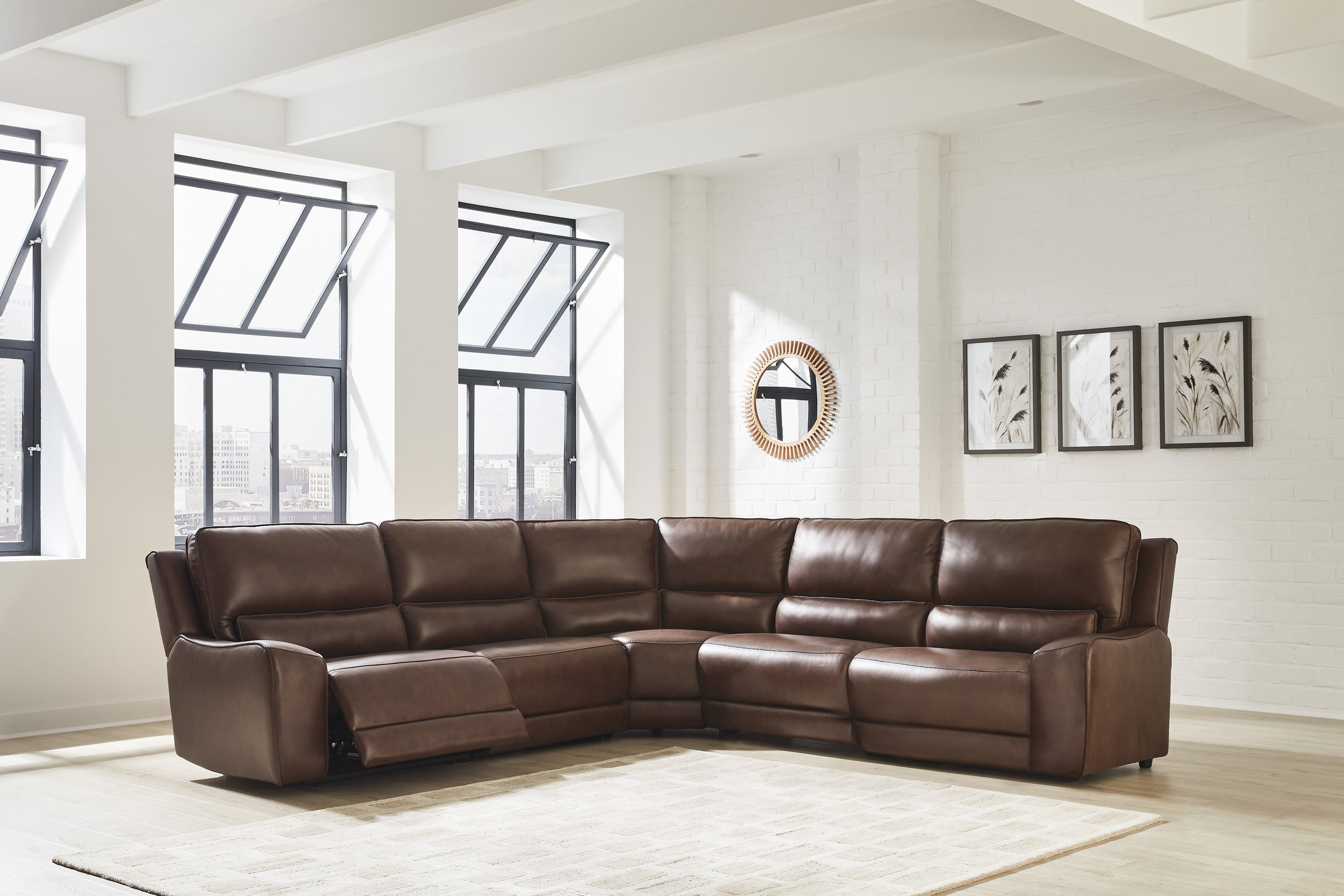 DeepWakes L-Shaped Leather/PVC 5-Piece Power Reclining Sectional