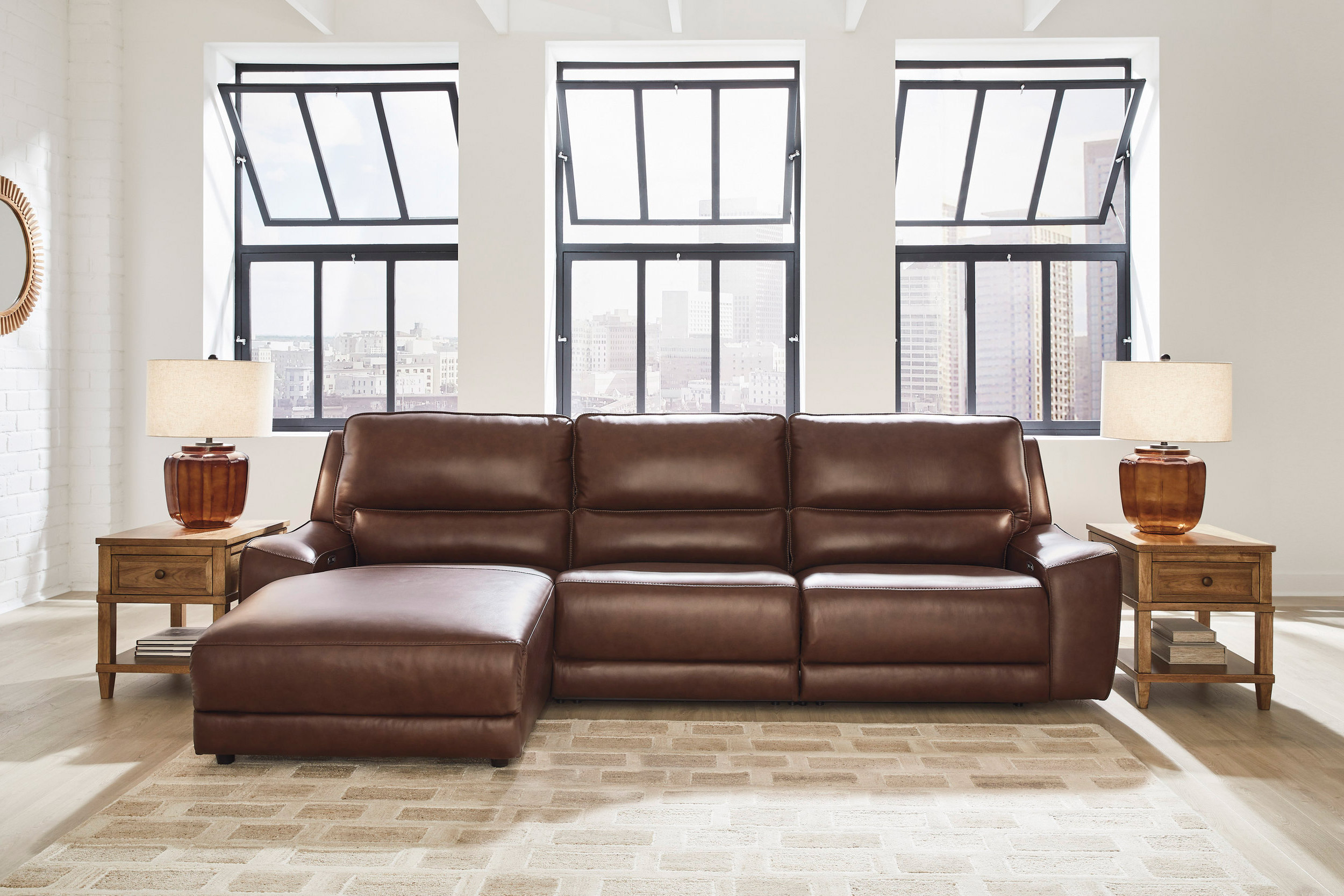 DeepWakes Leather/PVC 3-Piece Reclining Sofa Chaise