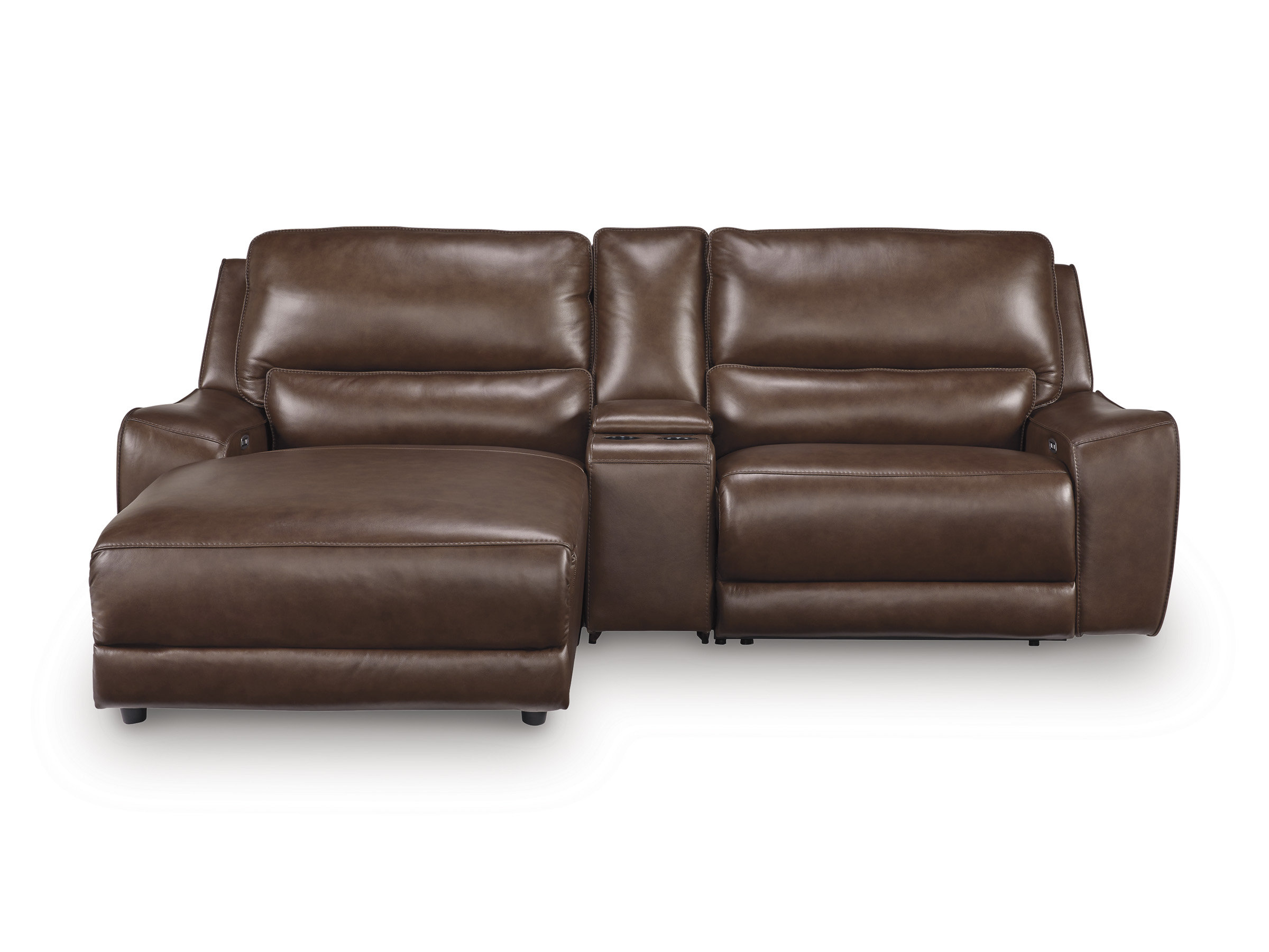 DeepWakes Leather/PVC 3-Piece Power Reclining Sofa Chaise with Storage Console