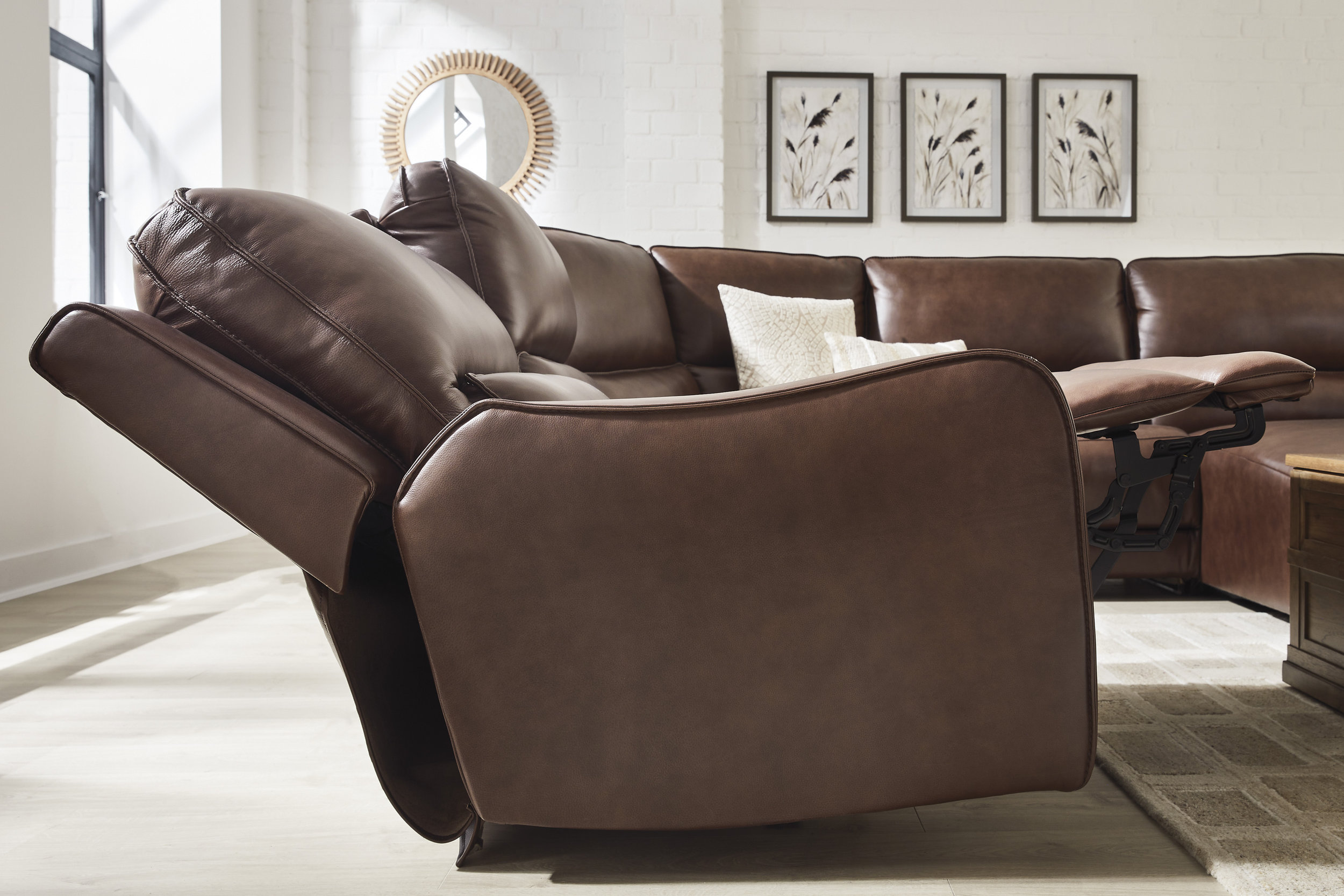 DeepWakes L-Shaped Leather/PVC 5-Piece Power Reclining Sectional
