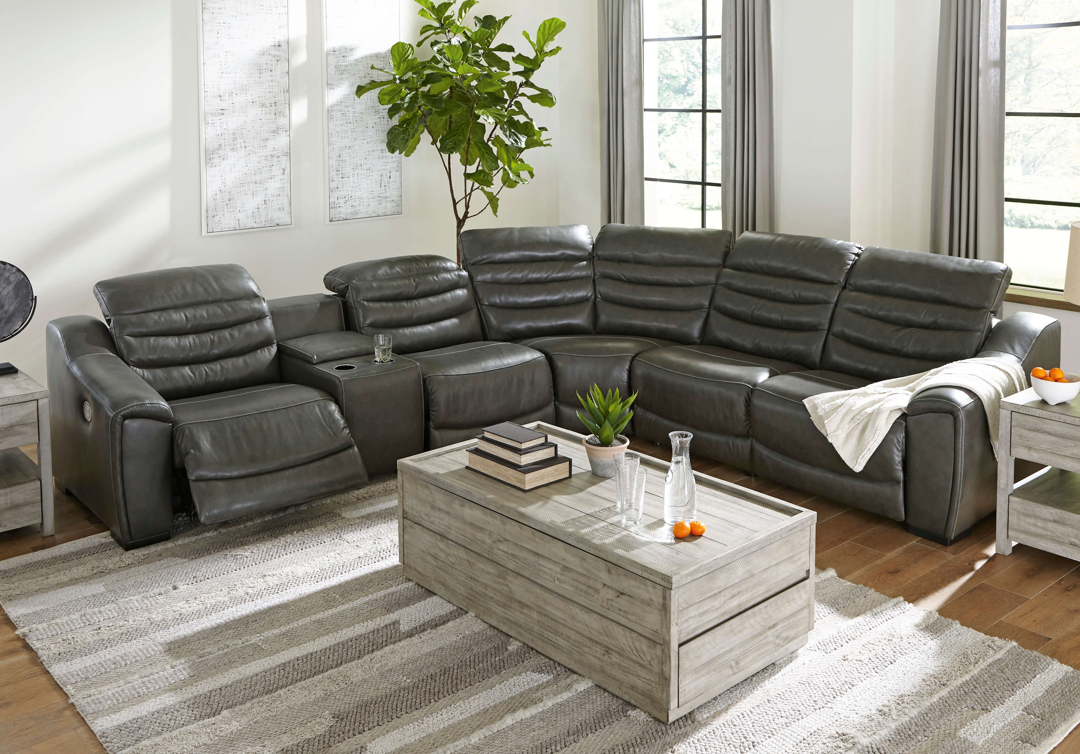 Center Line Faux Leather 6-Piece Power Reclining Sectional Sofa