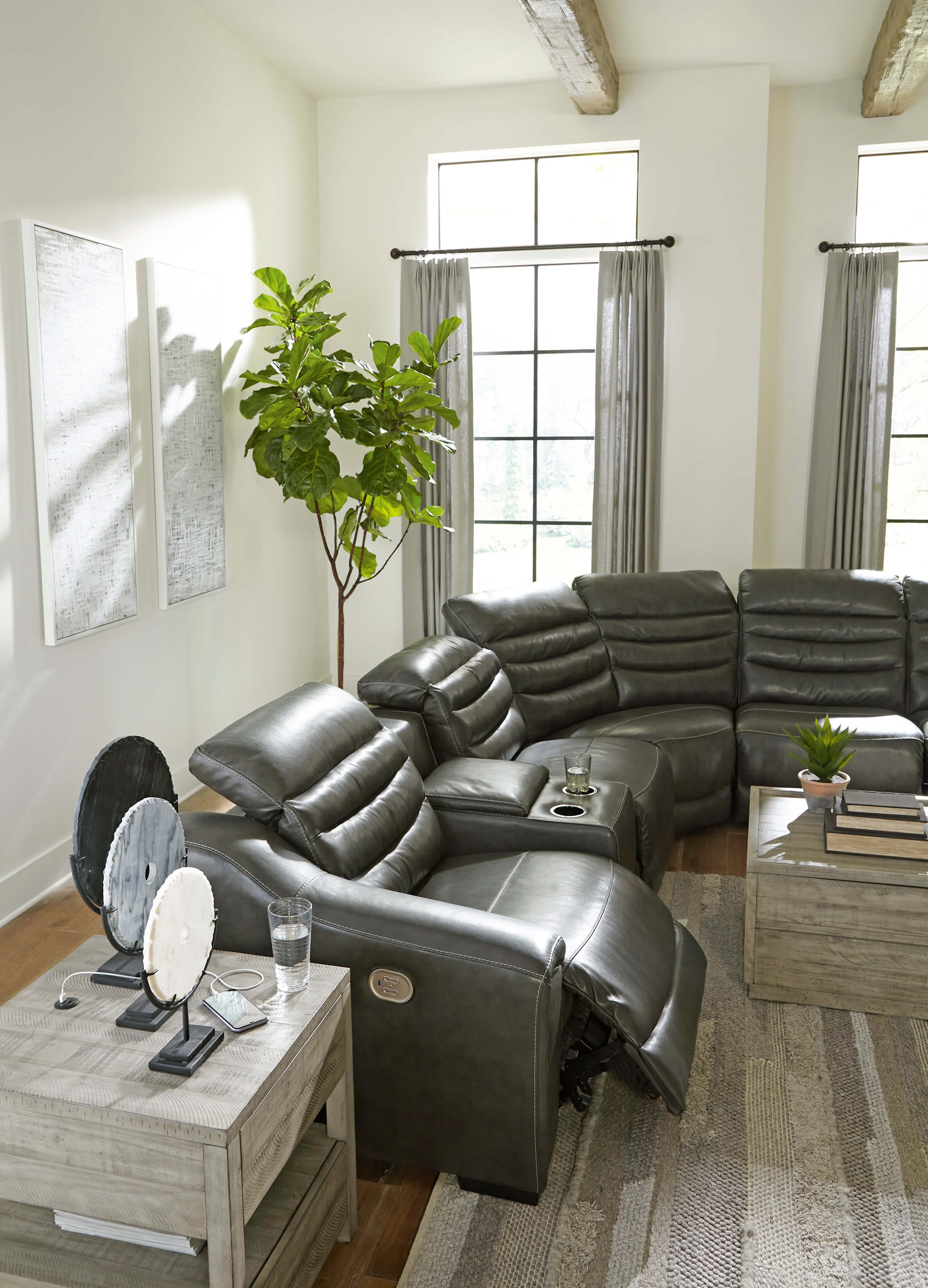 Center Line Faux Leather 6-Piece Power Reclining Sectional Sofa