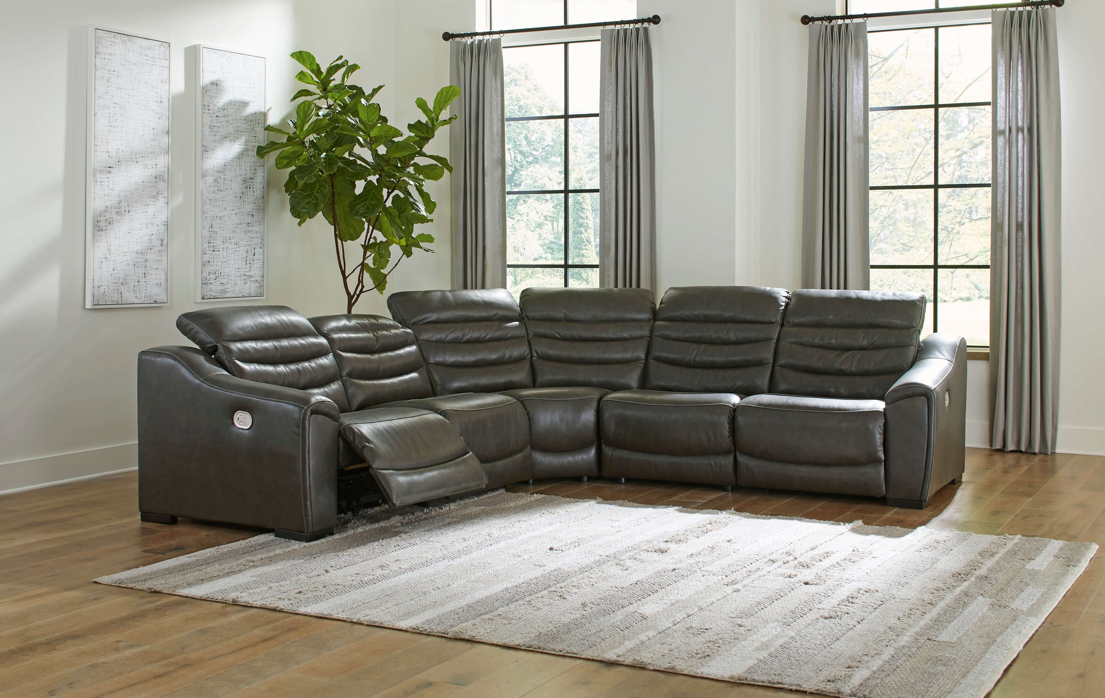 Center Line Faux Leather 5-Piece Power Reclining Sectional Sofa