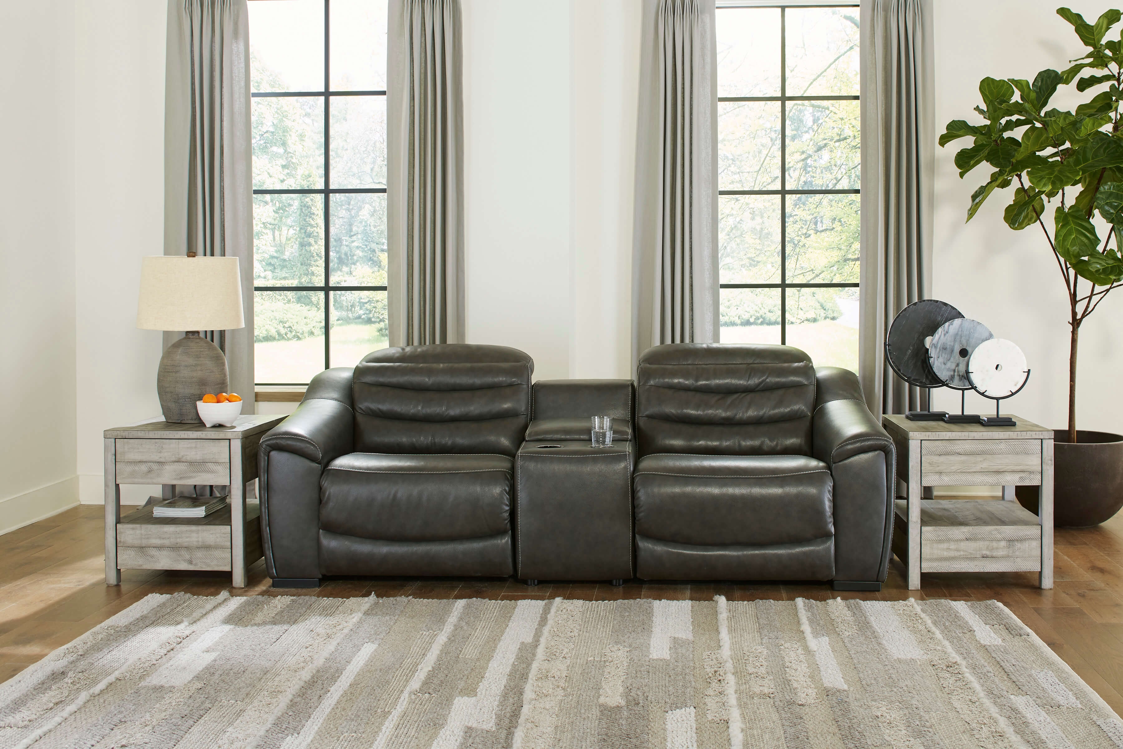 Center Line Faux Leather 3-Piece Power Reclining Loveseat w/Console