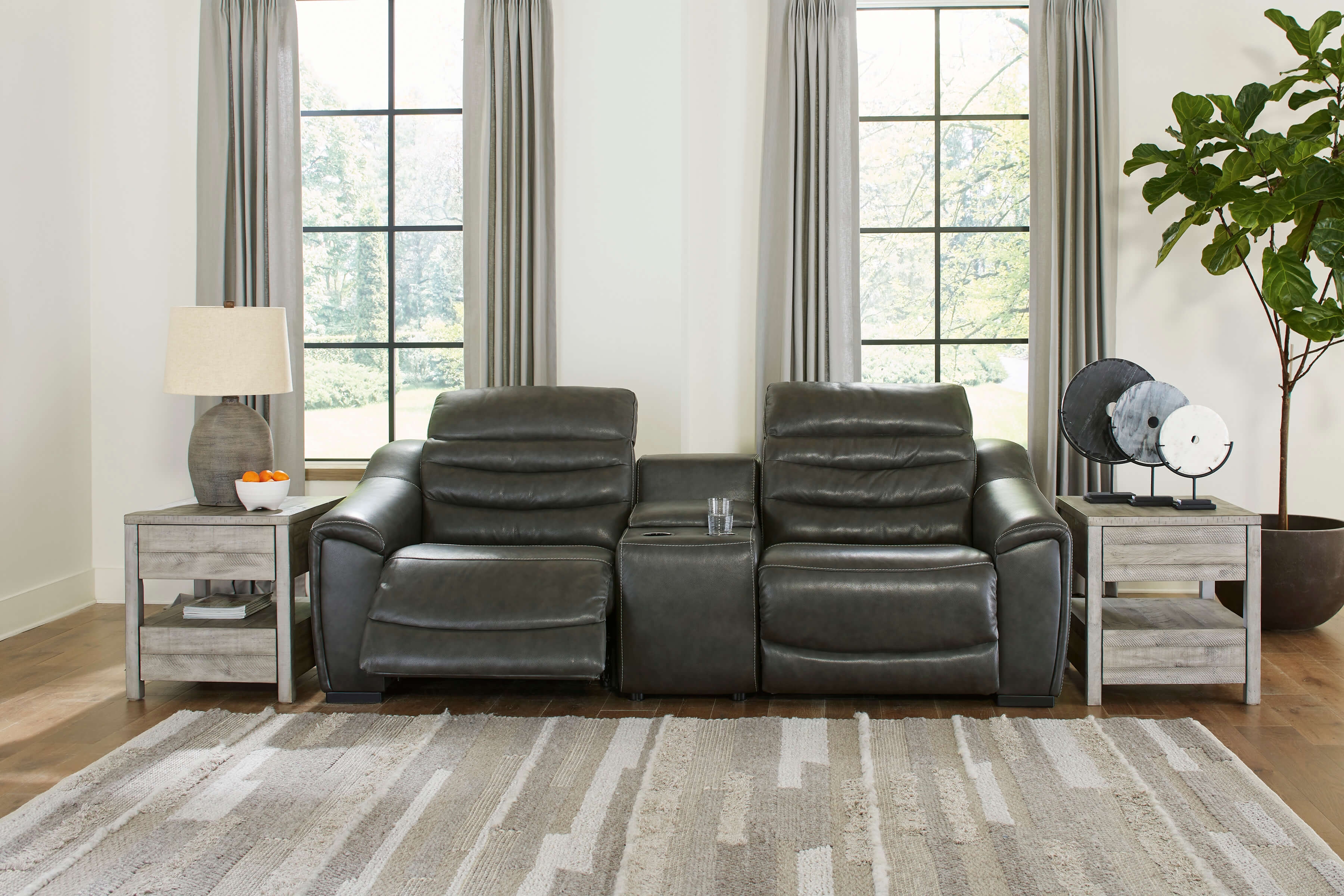 Center Line Faux Leather 3-Piece Power Reclining Loveseat w/Console