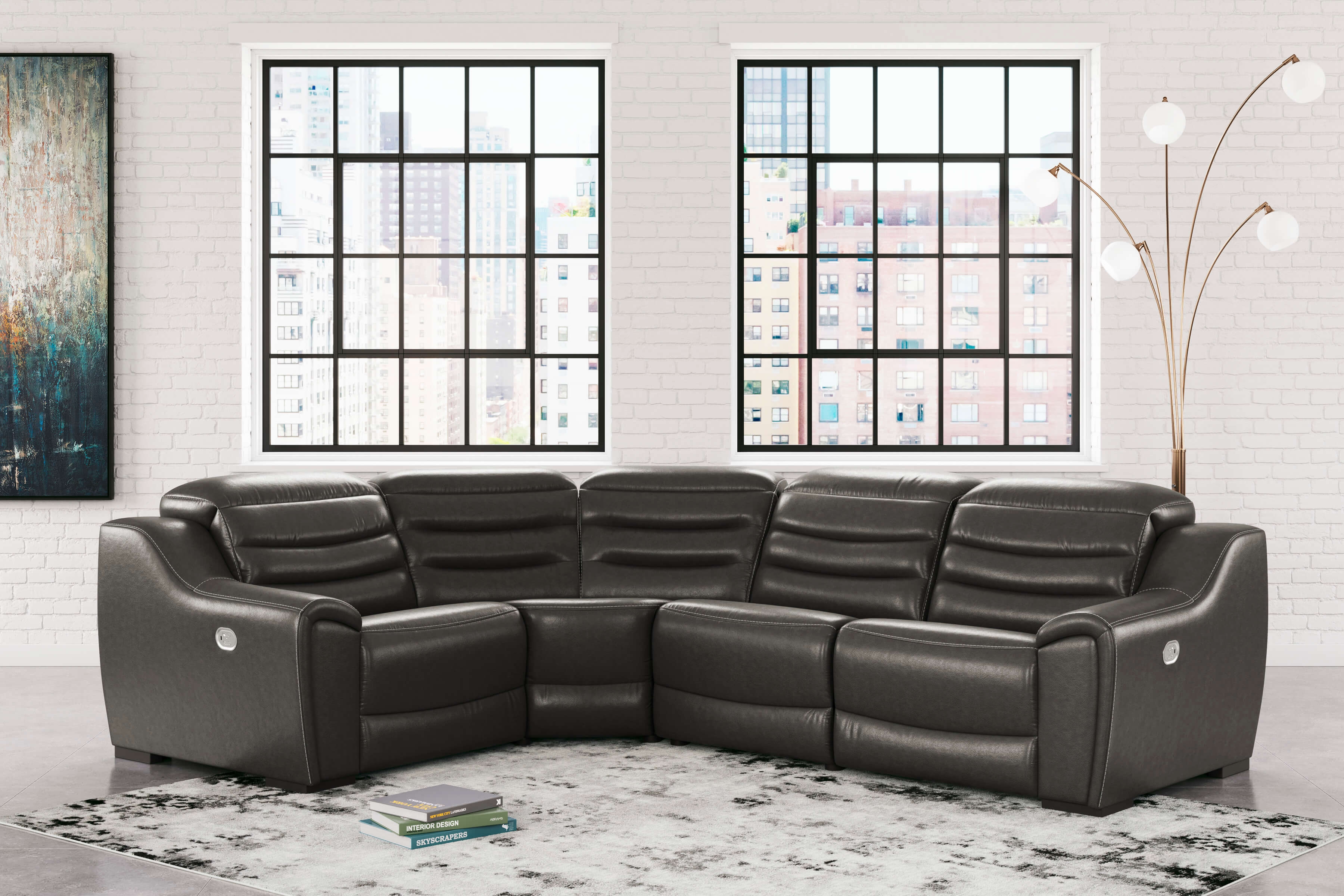 Center Line Faux Leather 4-Piece Power Reclining Sectional Sofa