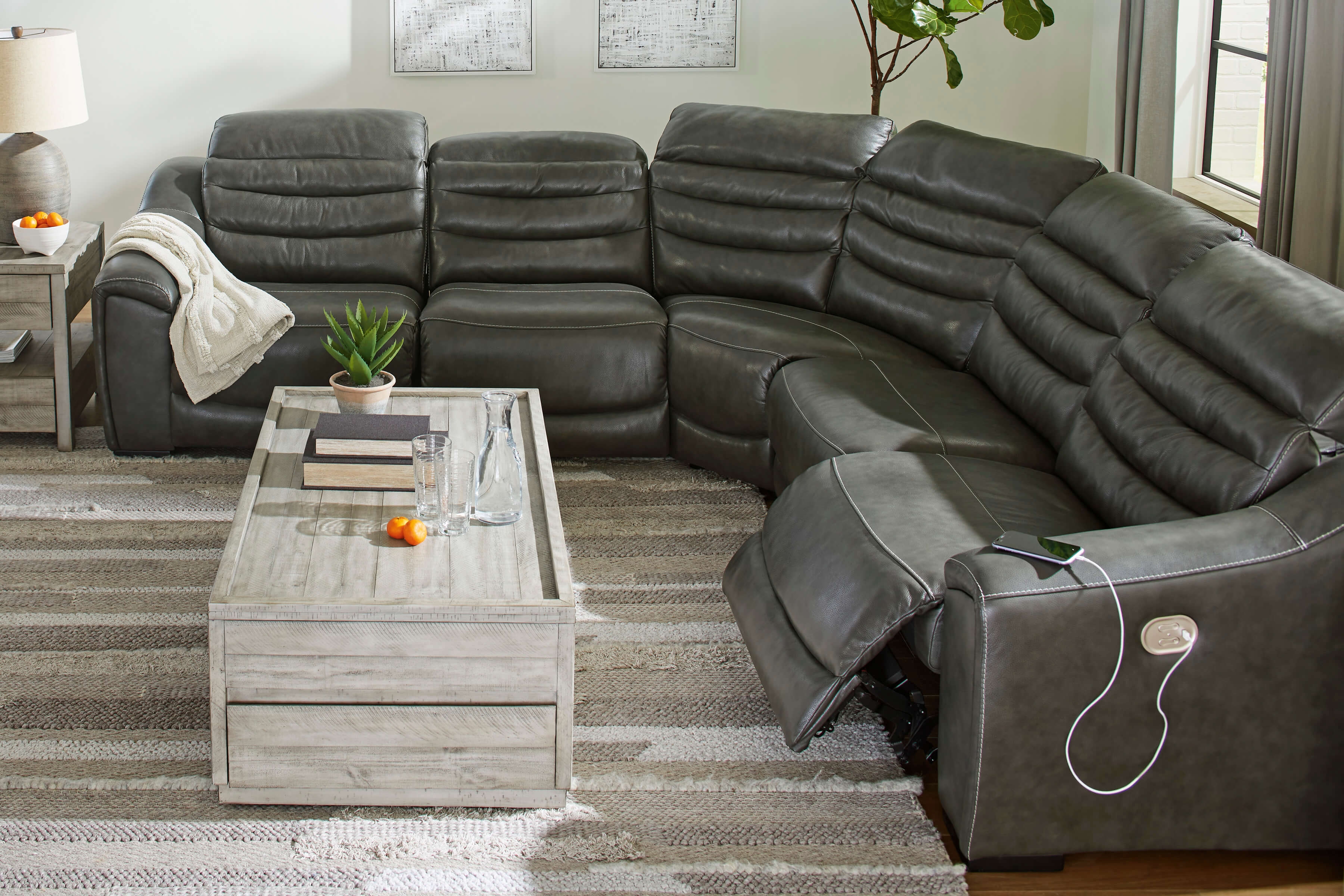 Center Line Faux Leather 5-Piece Power Reclining Sectional Sofa