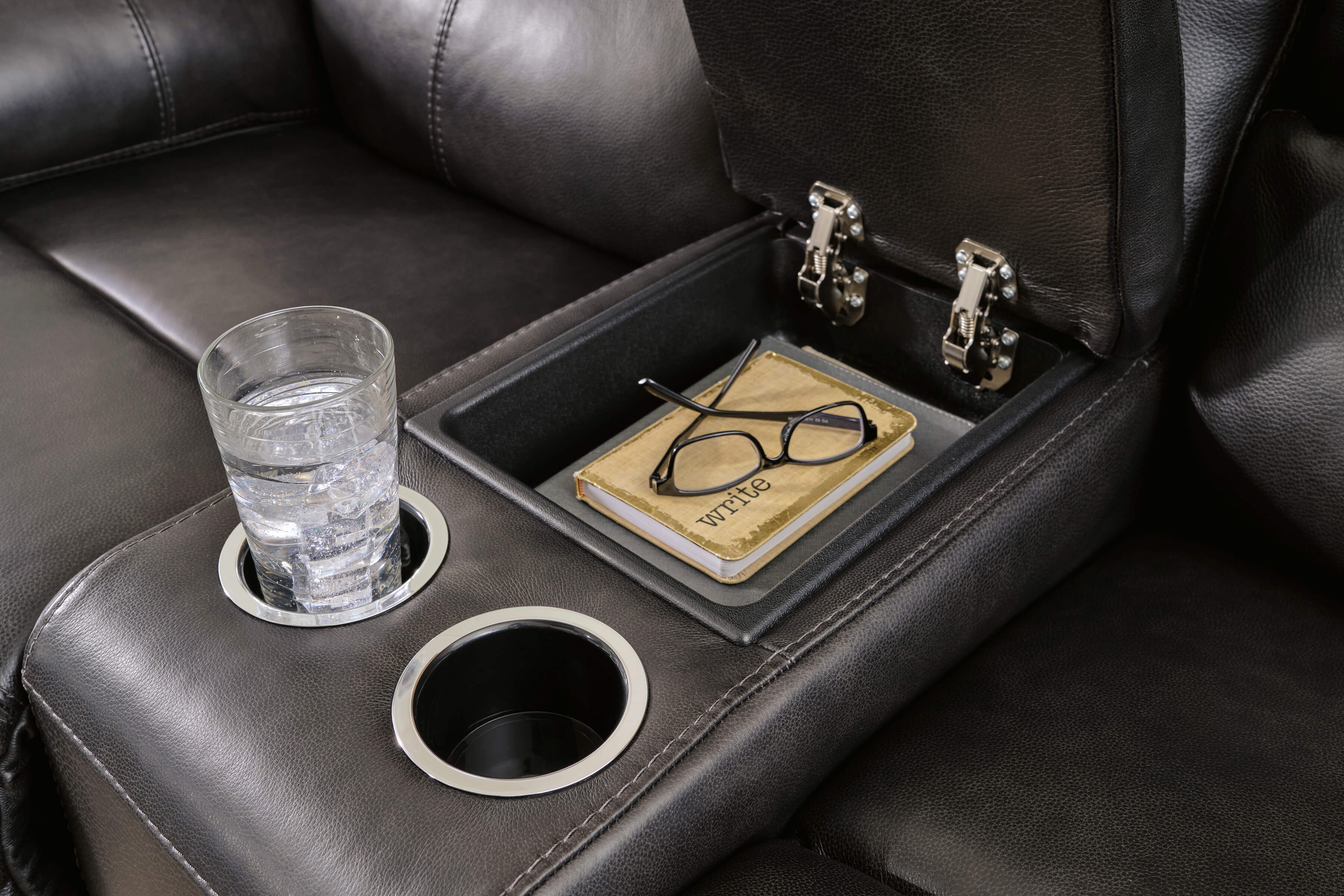 Mountainous Leather Power Reclining Sofa console