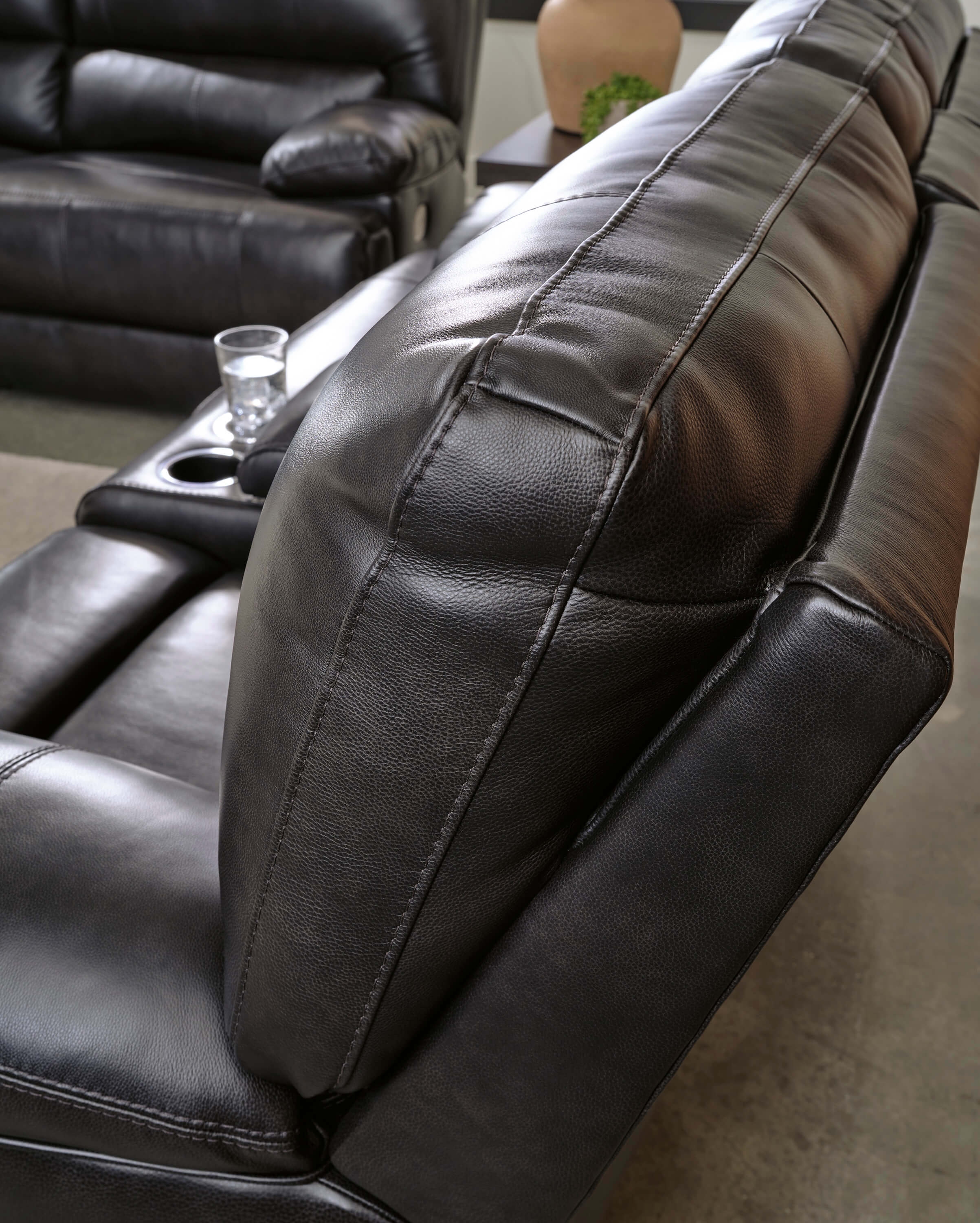 Mountainous Leather Power Reclining Sofa back cushions
