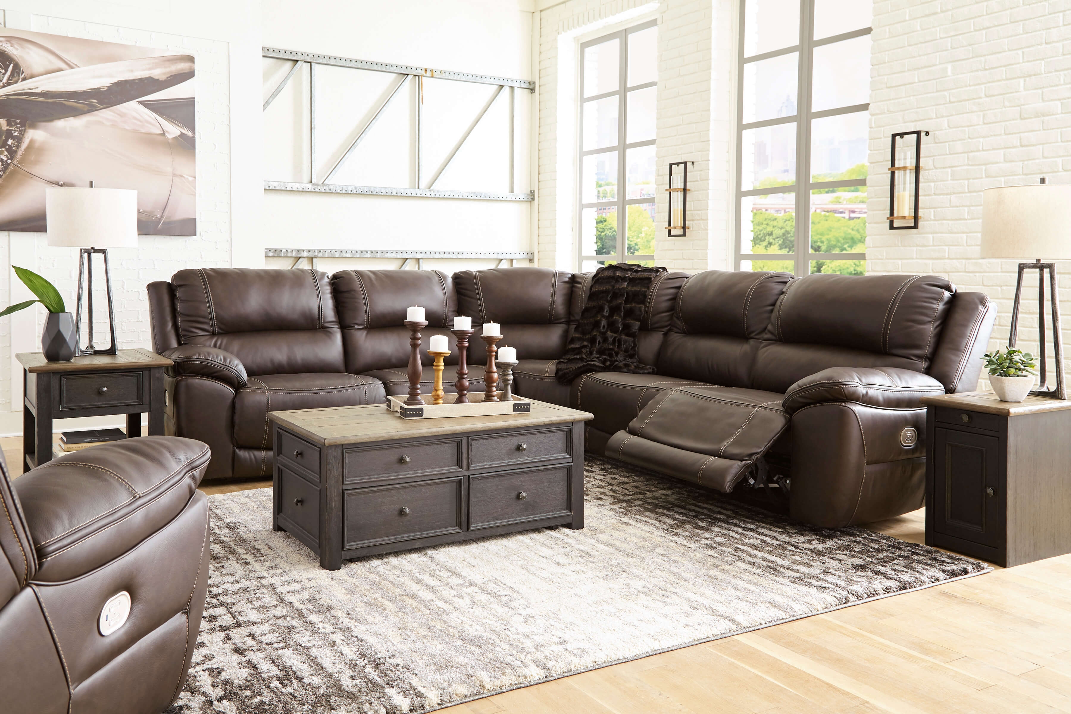 Dunleith 5-Piece Leather Power Reclining Sectional Sofa