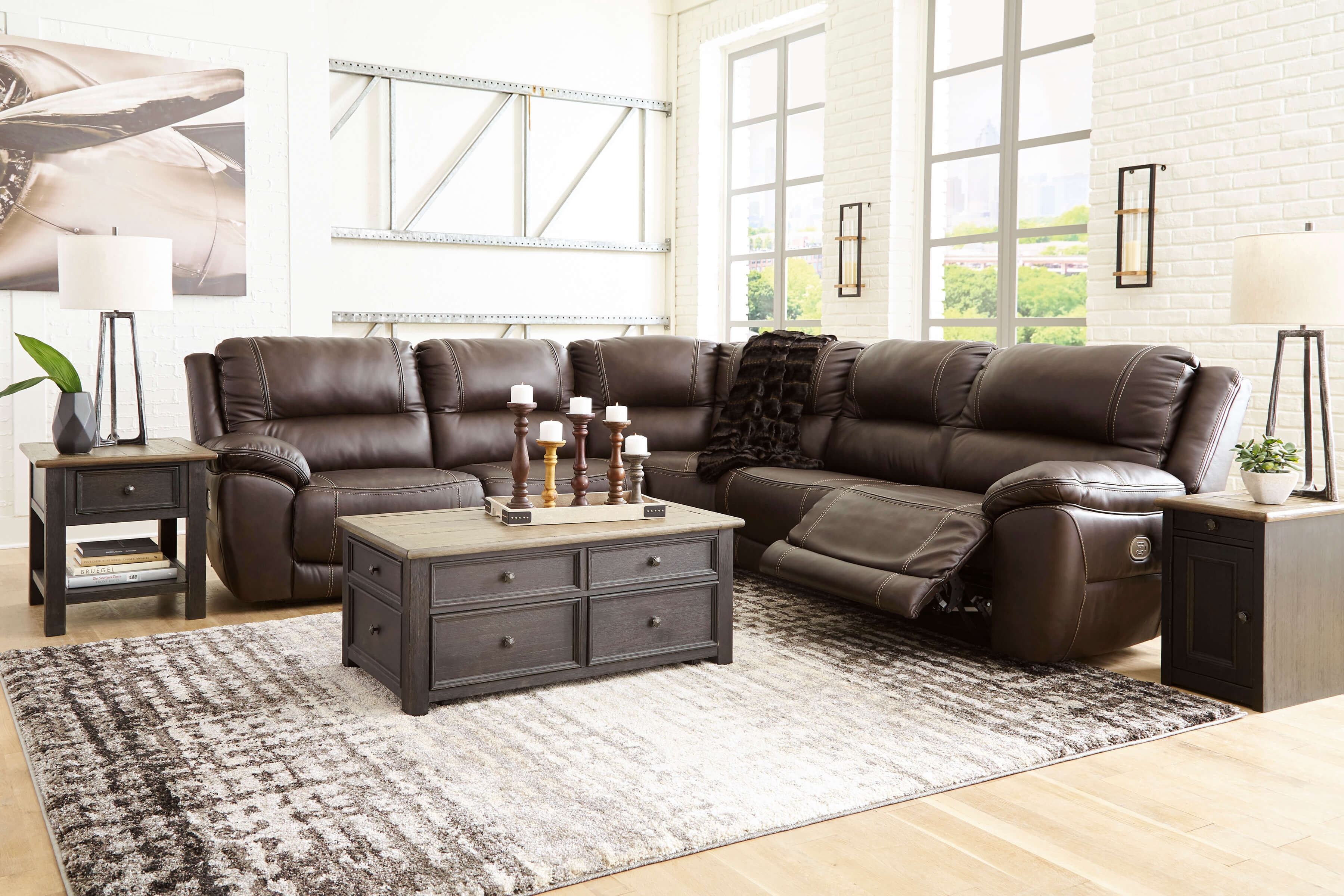 Dunleith 5-Piece Leather Power Reclining Sectional Sofa