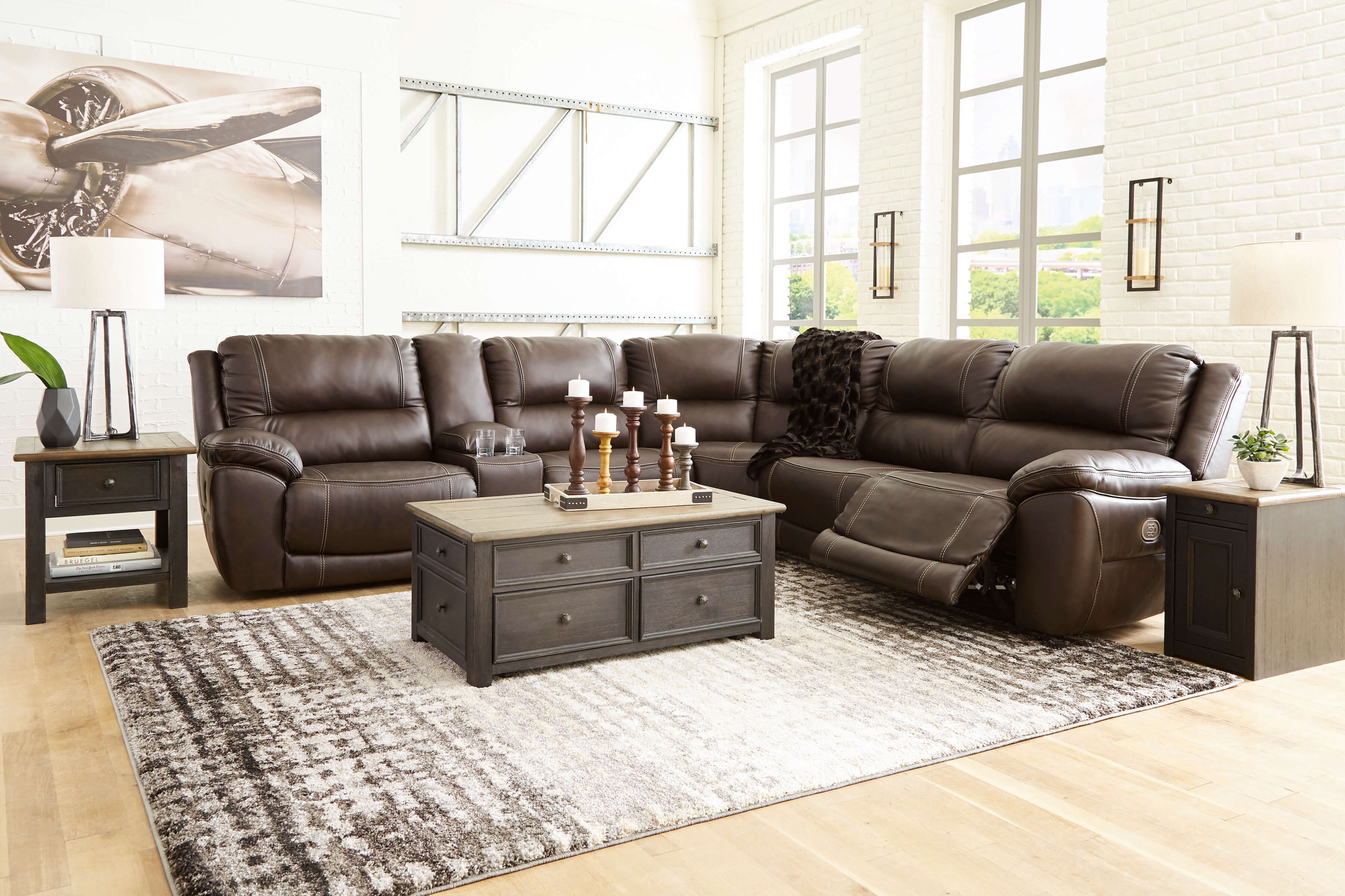 Dunleith 6-Piece Leather Power Reclining Sectional Sofa