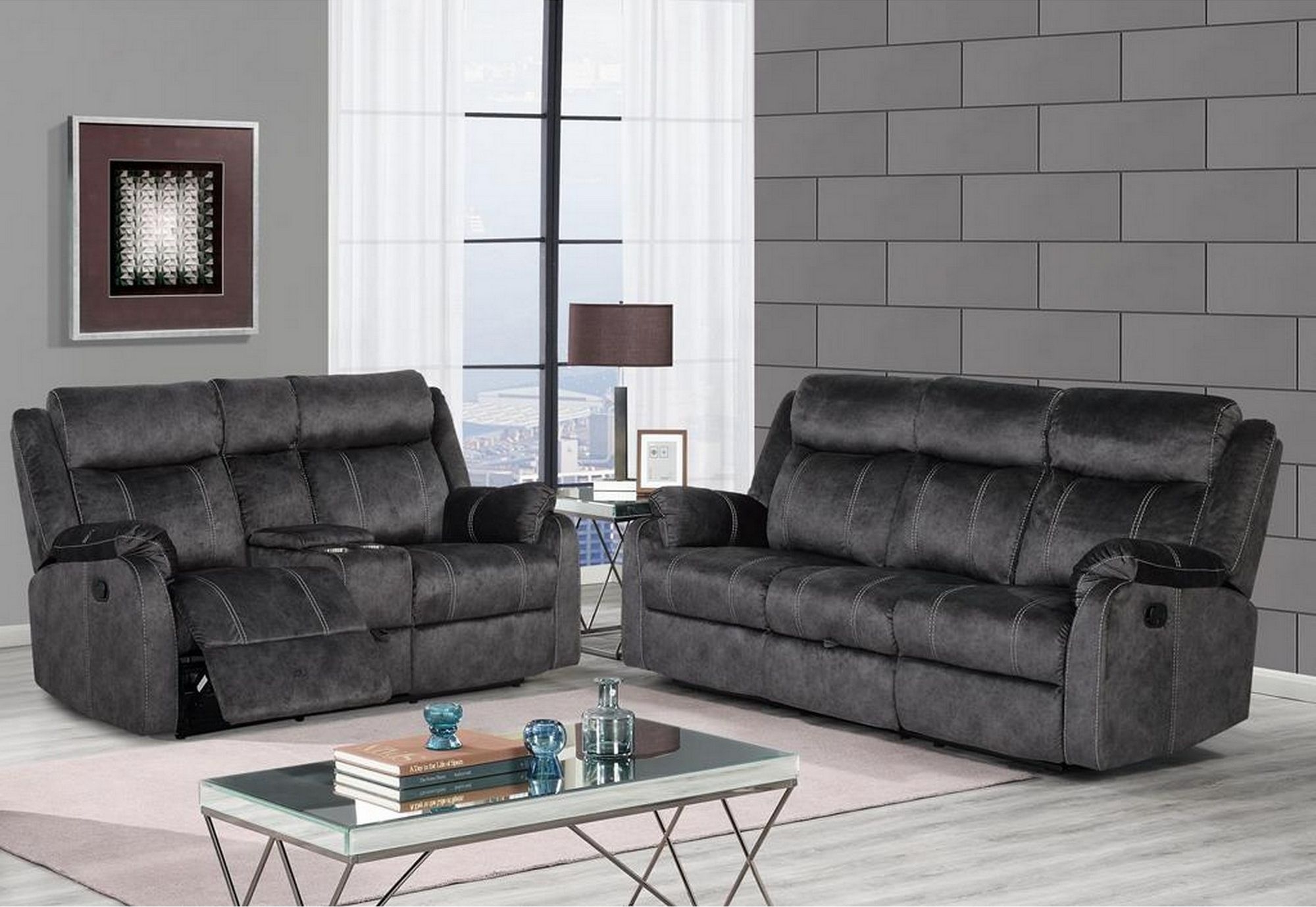 Global Furniture USA U7303C Reclining Living Room Set, Domino Granite