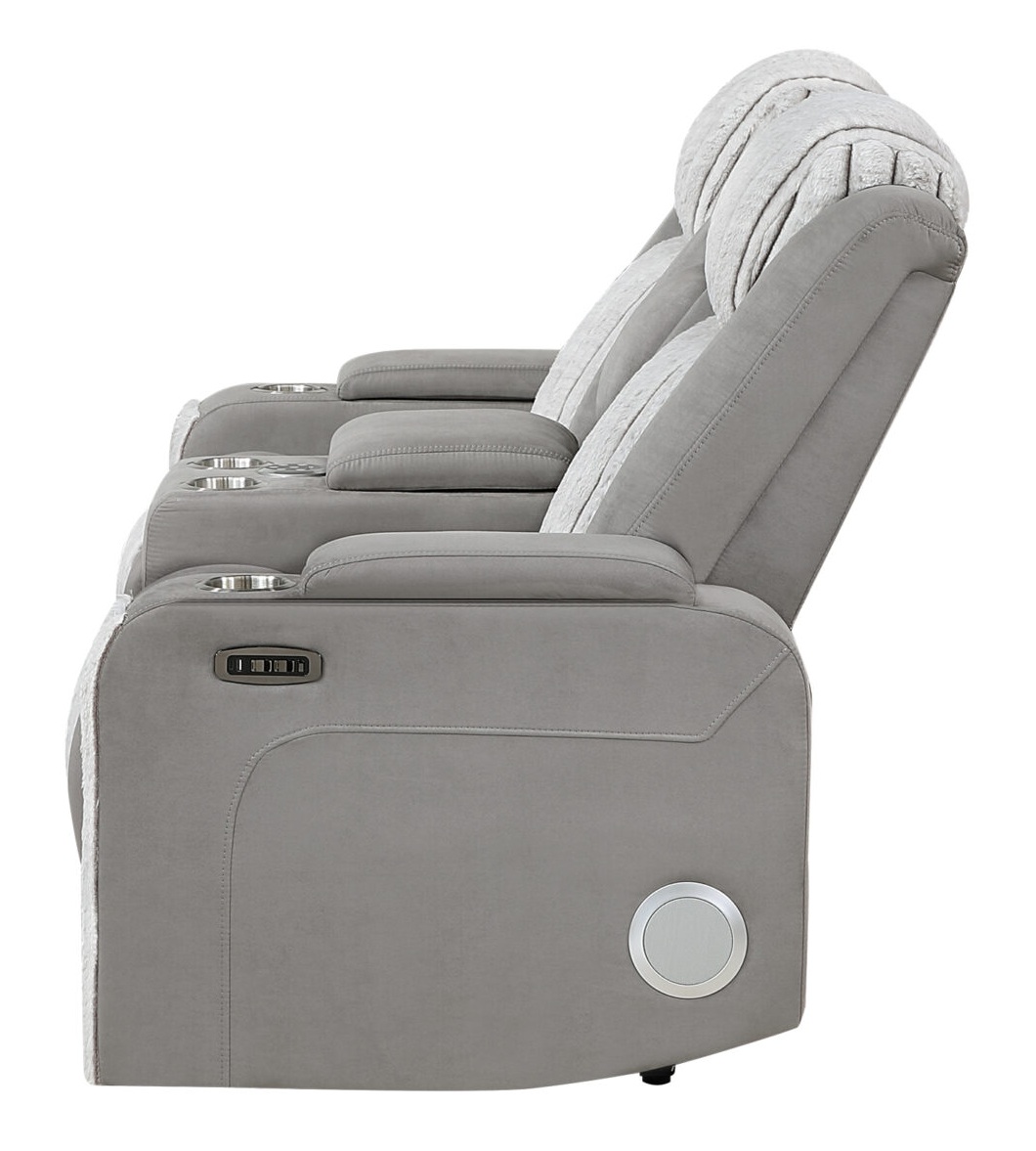 U8000 PU Power Reclining Loveseat with LED Light and Speaker, Power Headrest