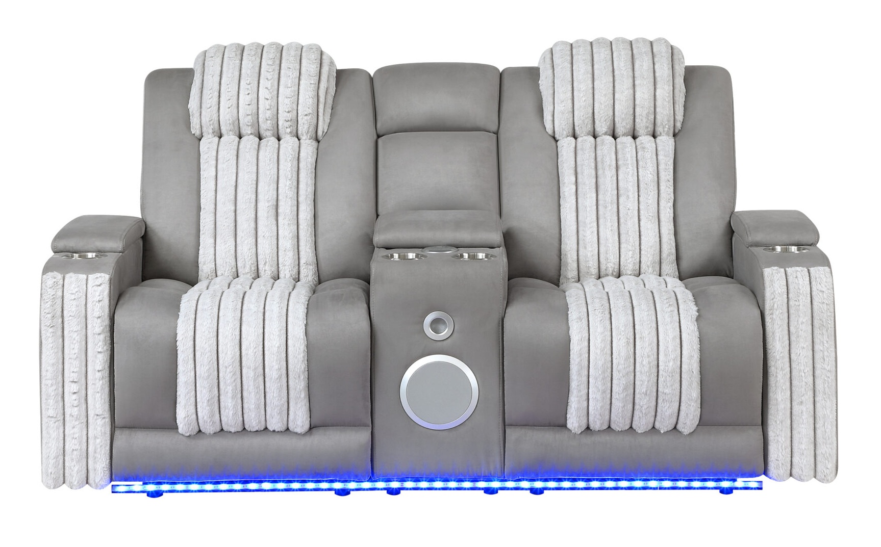 U8000 PU Power Reclining Loveseat with LED Light and Speaker, Power Headrest