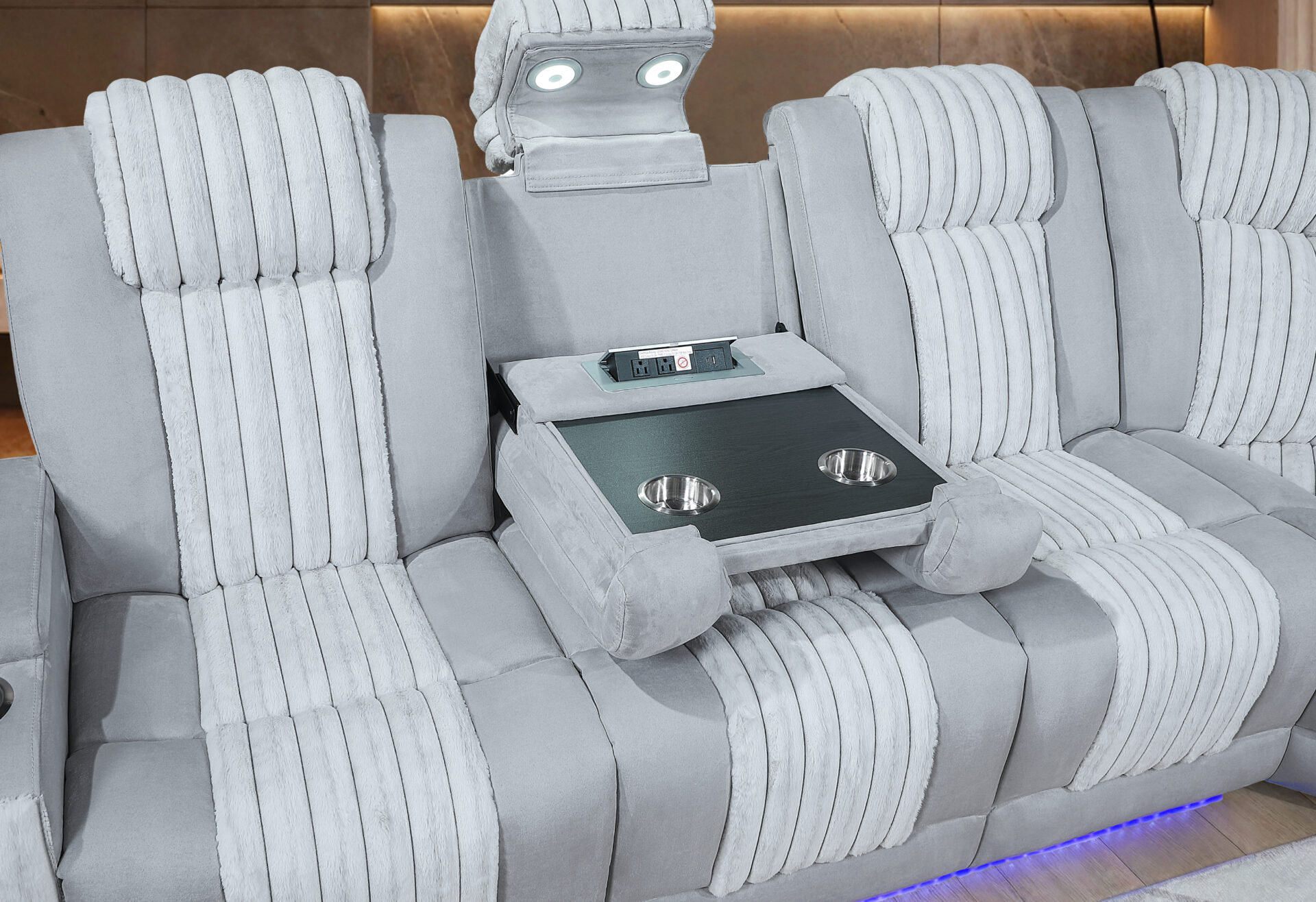 U8000 Fabric Reclining Sectional Sofa with LED Light