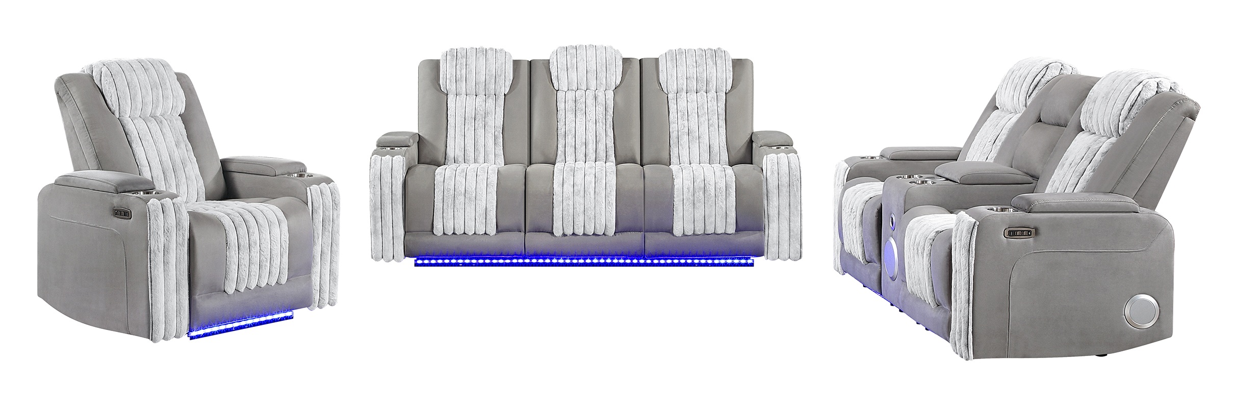 U8000 PU Power Reclining Living Room Set with LED Light and Speaker, Power Headrest