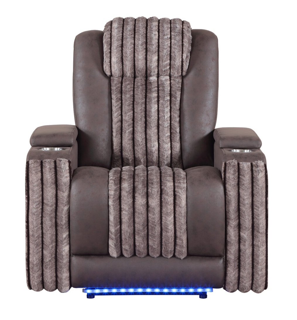 U8000 PU Power Recliner Chair with LED Light and Speaker, Power Headrest