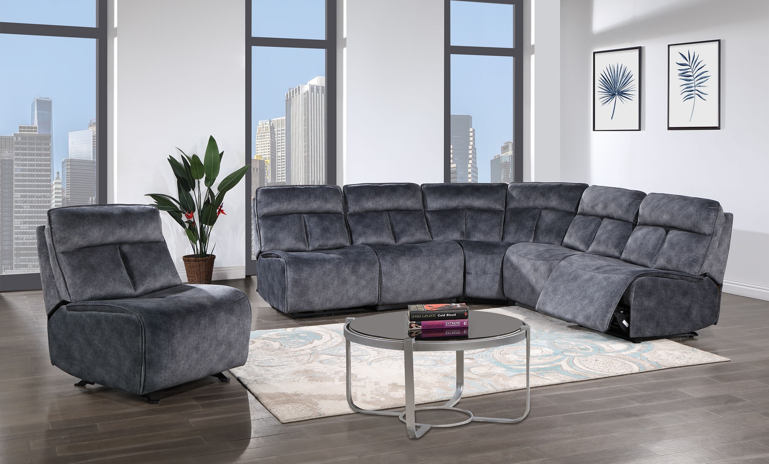 U8088 5-Piece Fabric L-Shaped Sectional Sofa