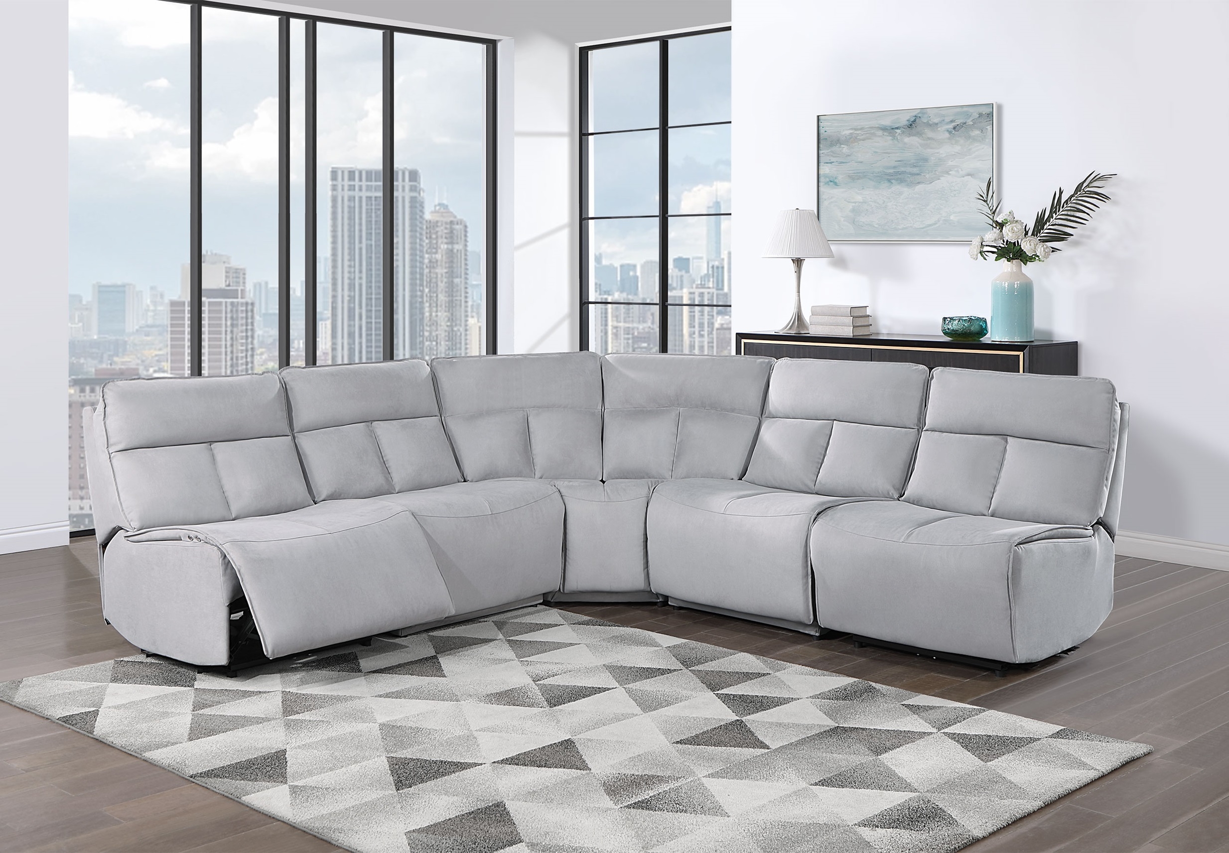 U8088 5-Piece Fabric L-Shaped Sectional Sofa