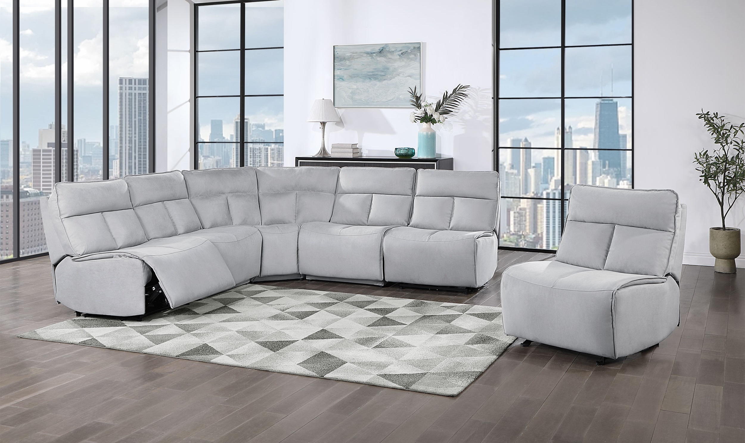 U8088 5-Piece Fabric L-Shaped Sectional Sofa