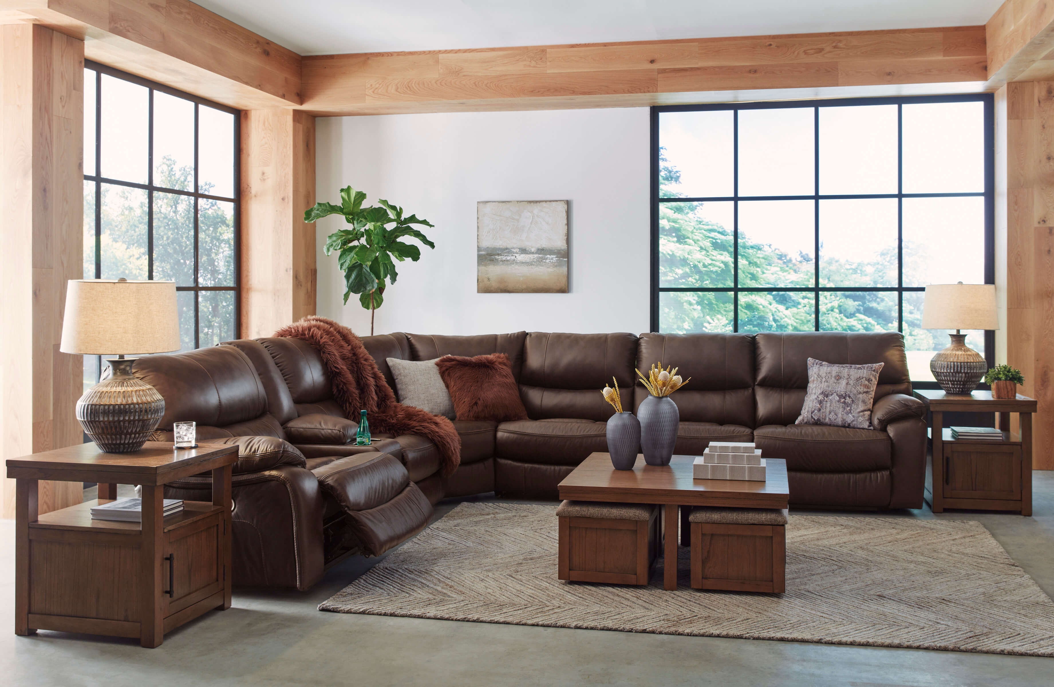 Family Circle Leather/Faux Leather 4-Piece Power Reclining Sectional Sofa, Left Arm Facing