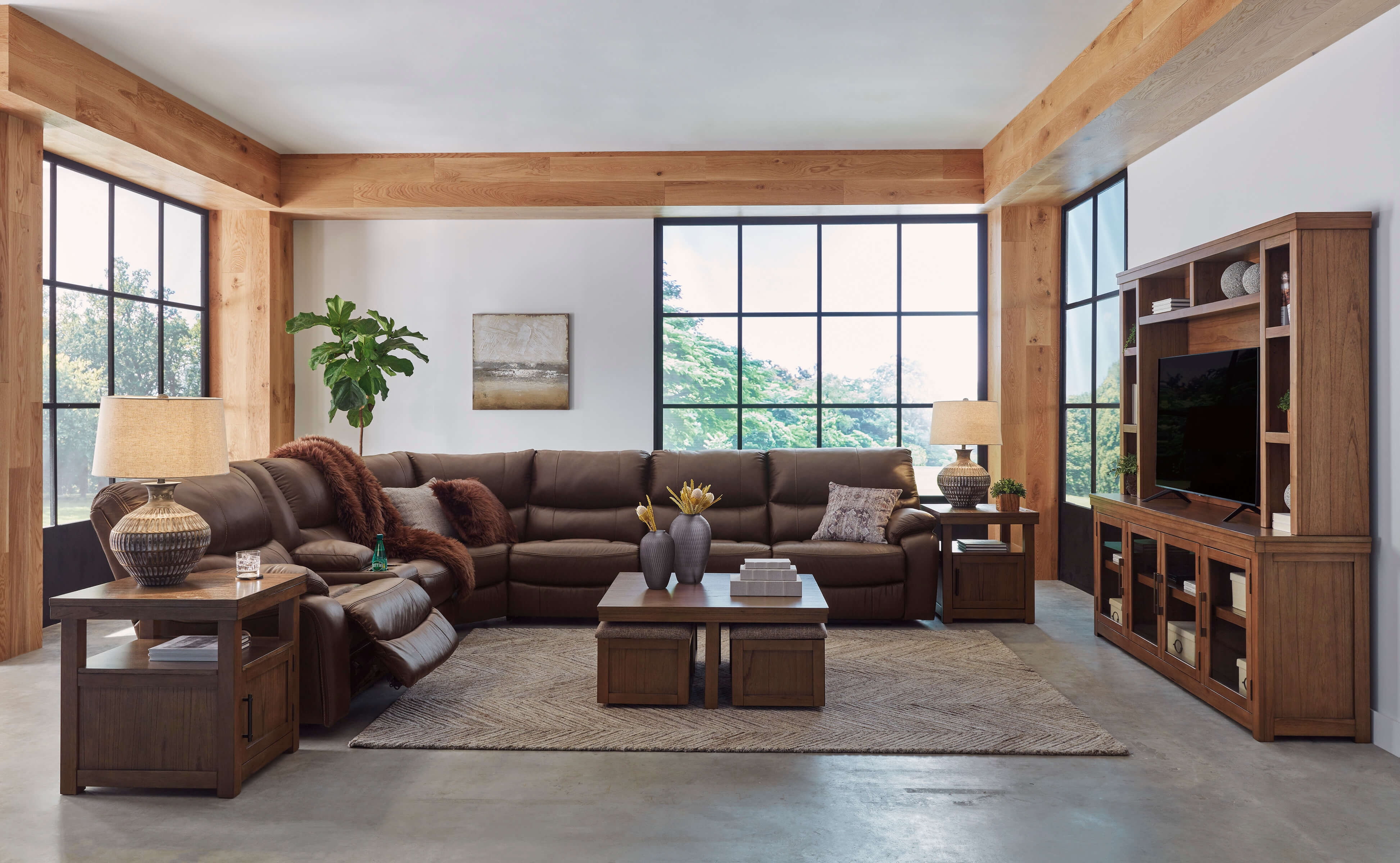 Family Circle Leather/Faux Leather 4-Piece Power Reclining Sectional Sofa, Left Arm Facing