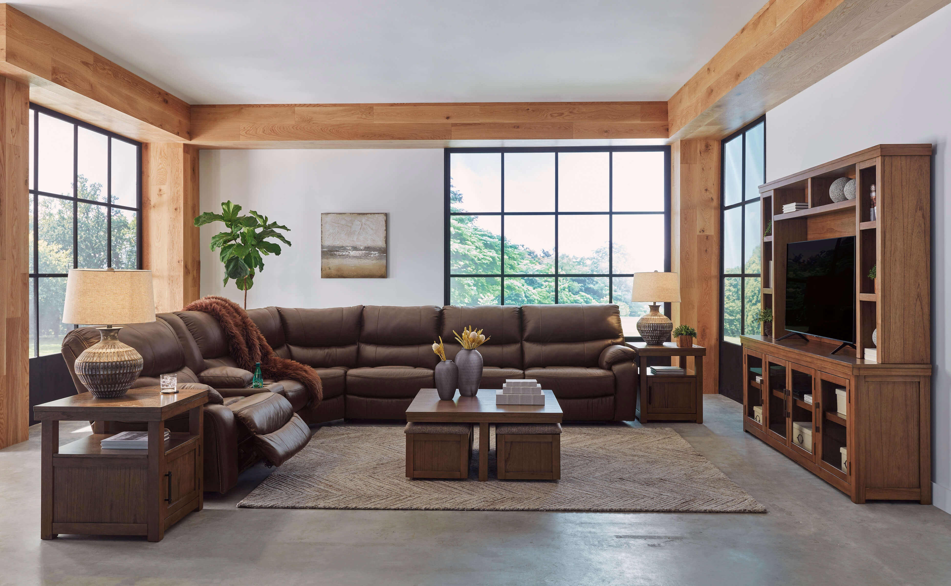 Family Circle Leather/Faux Leather 4-Piece Power Reclining Sectional Sofa, Left Arm Facing