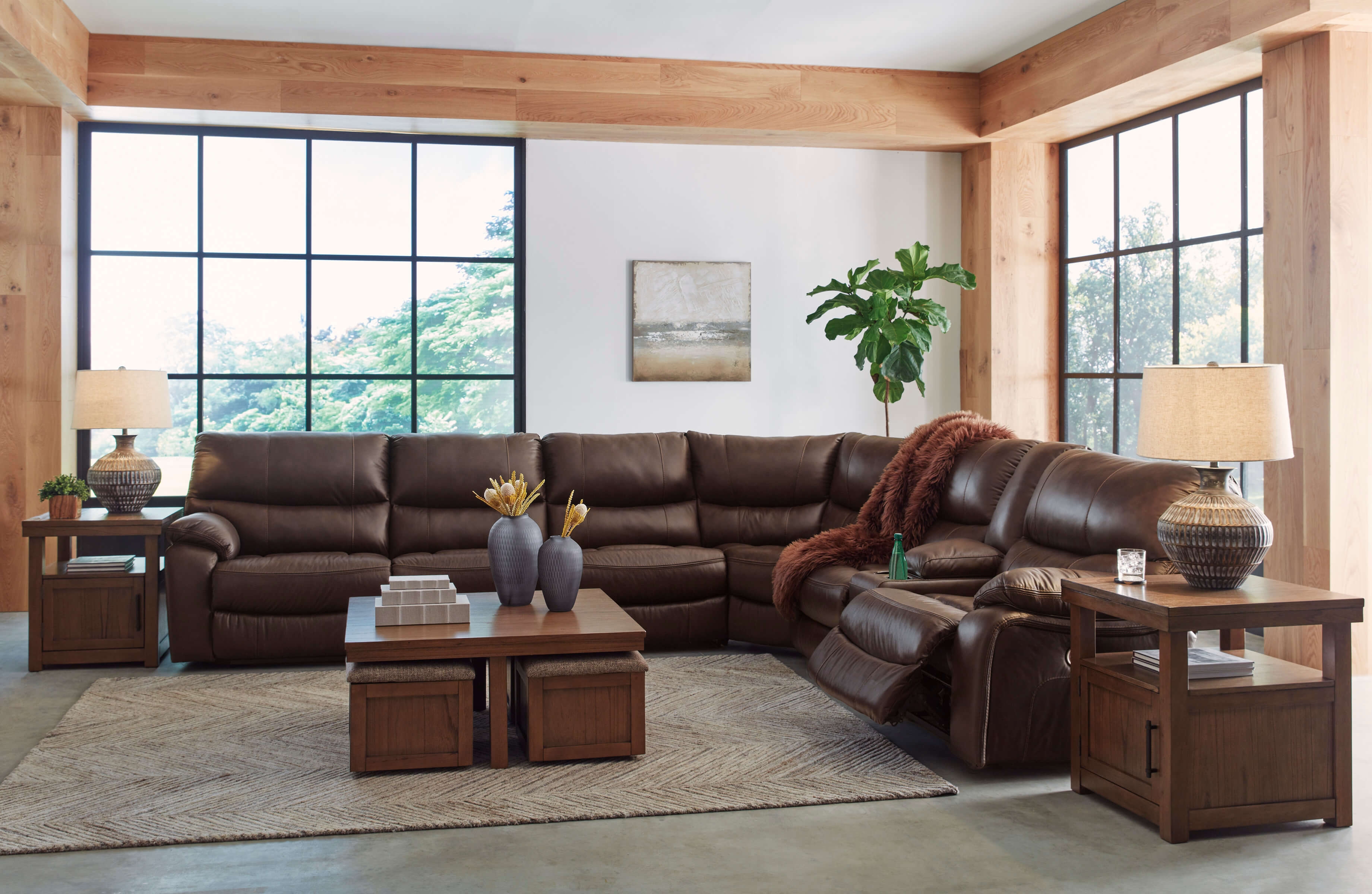 Family Circle Leather/Faux Leather 4-Piece Power Reclining Sectional Sofa, Right Arm Facing