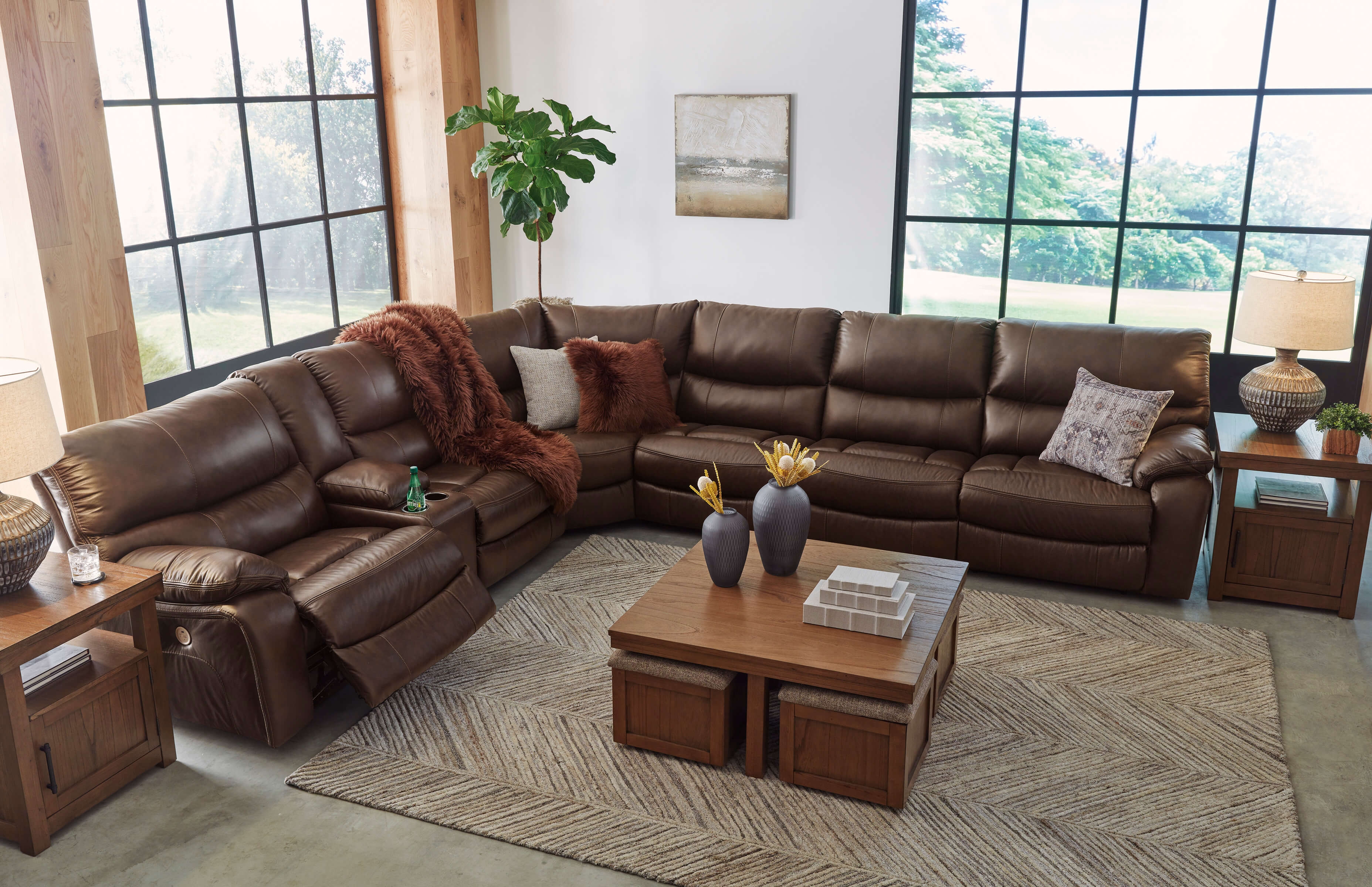 Family Circle Leather/Faux Leather 4-Piece Power Reclining Sectional Sofa, Left Arm Facing