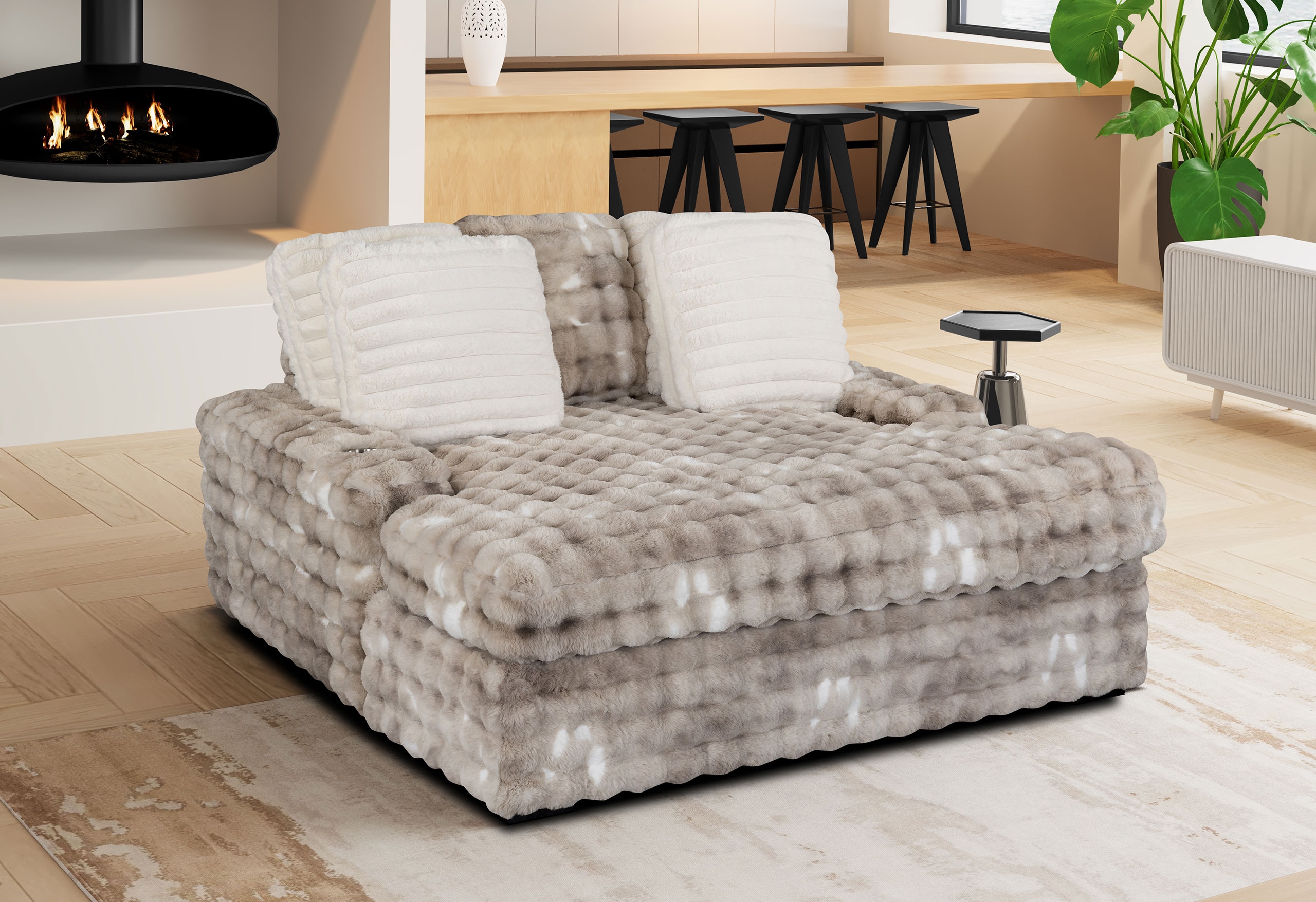 U8292 2-Piece Velvet Fabric Lounger Sofa w/USB