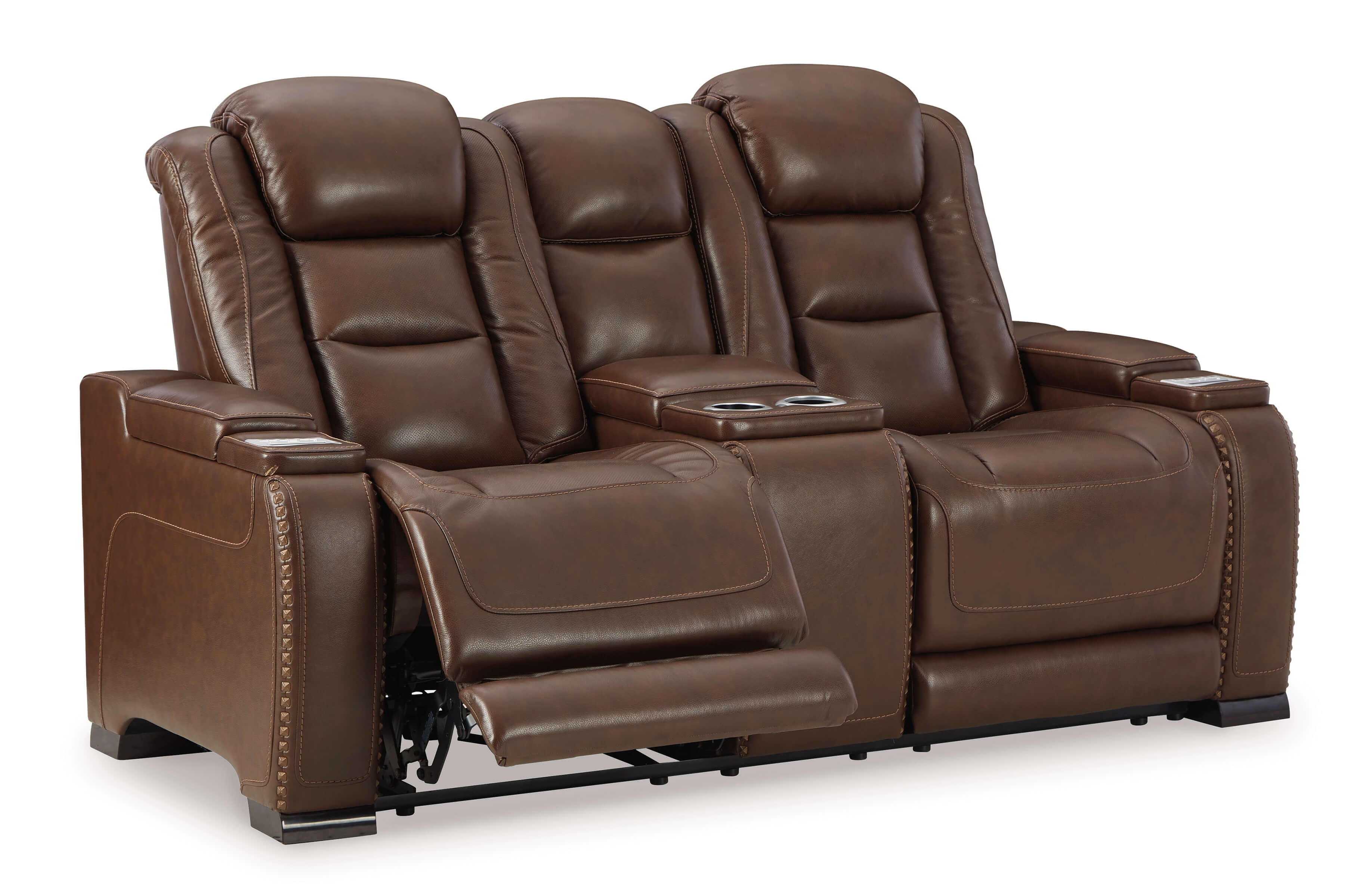The Man-Den Leather Power Reclining Loveseat w/Console