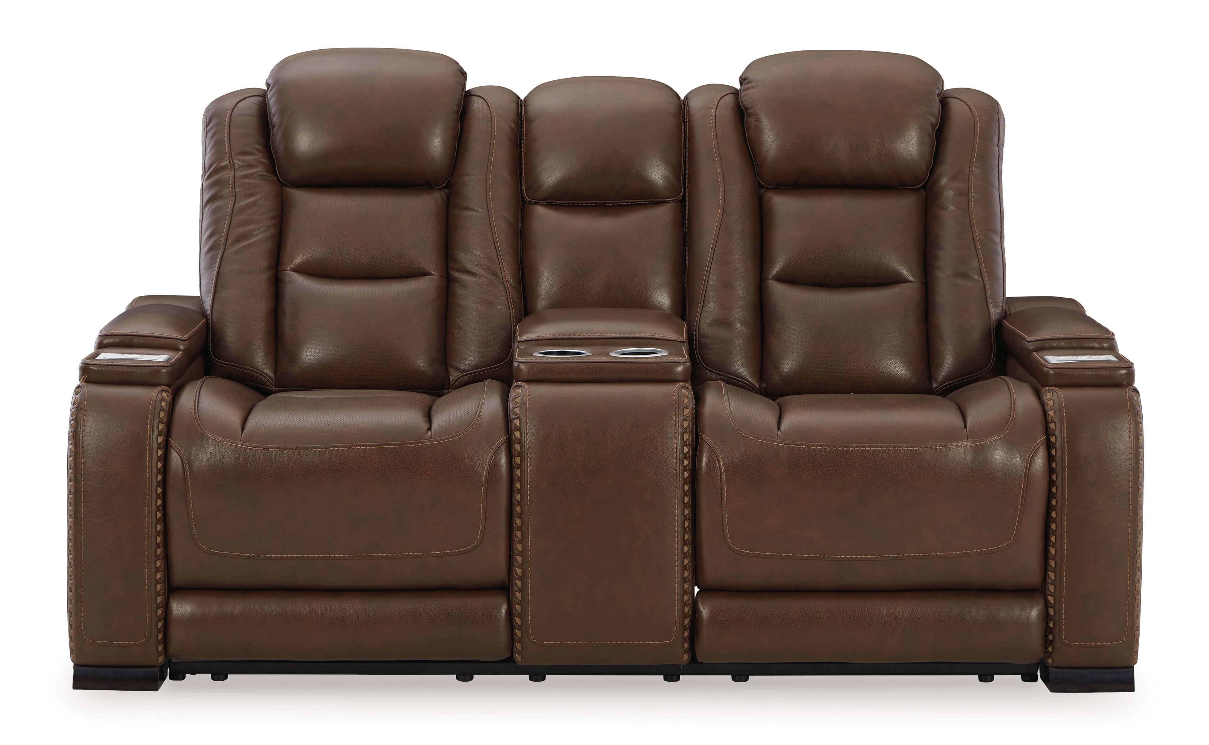 The Man-Den Leather Power Reclining Loveseat w/Console