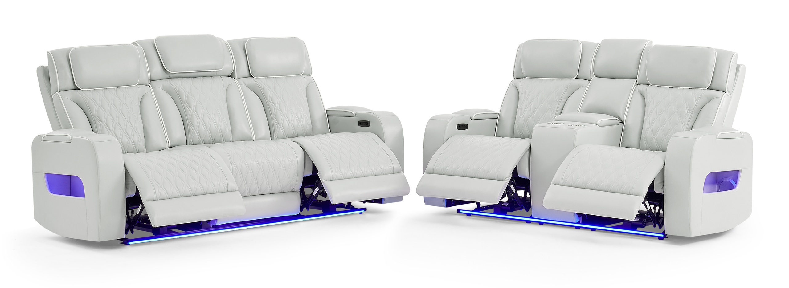 U8611 PU Power Reclining Living Room Set with LED Light and Speaker, Power Headrest