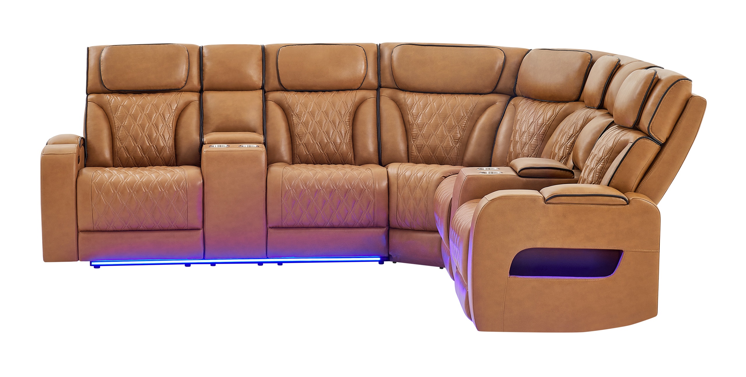 U8611 PU Power Reclining Sectional Sofa with LED Light, Power Headrest