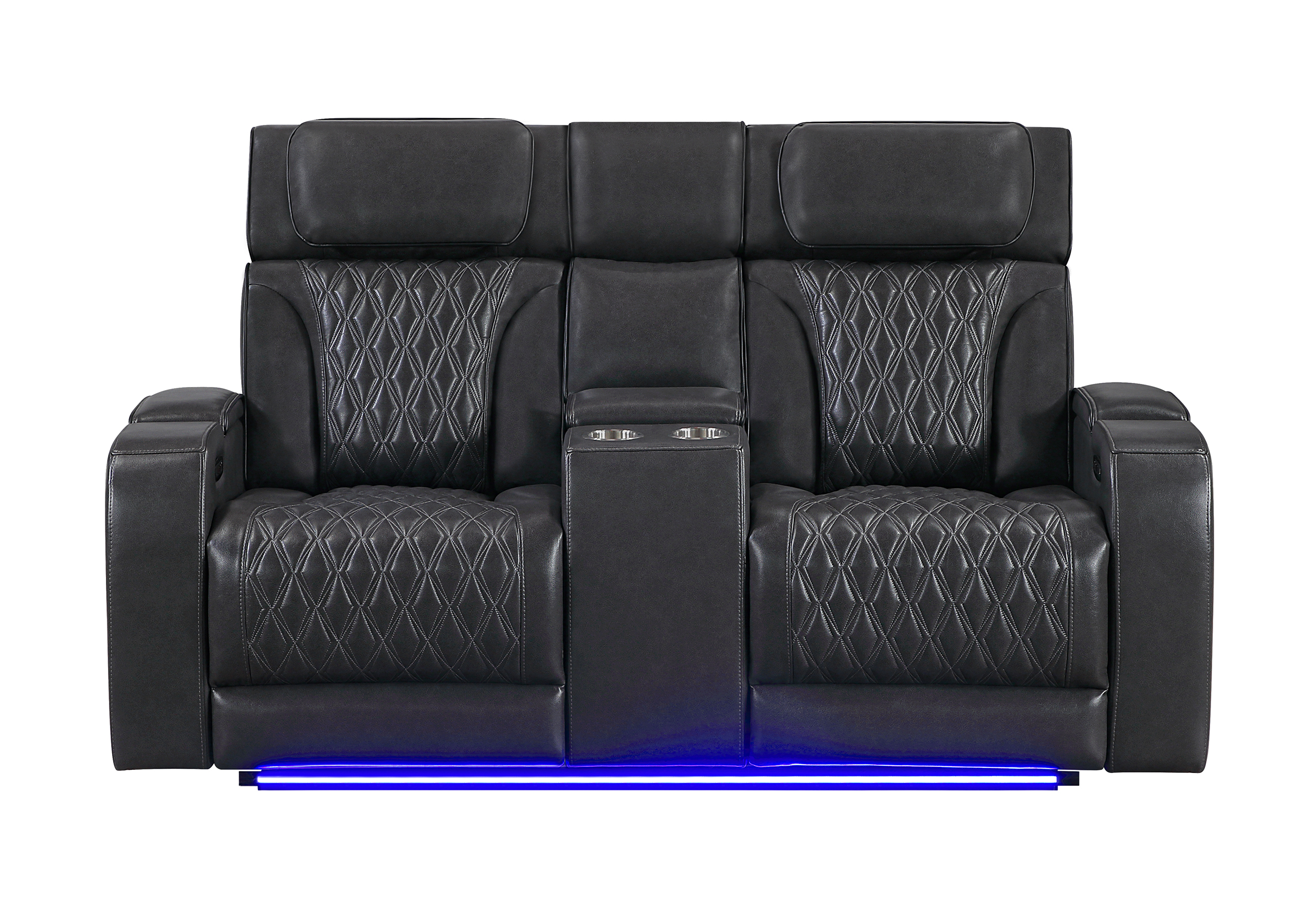 U8611 PU Power Reclining Loveseat with LED Light and Speaker, Power Headrest