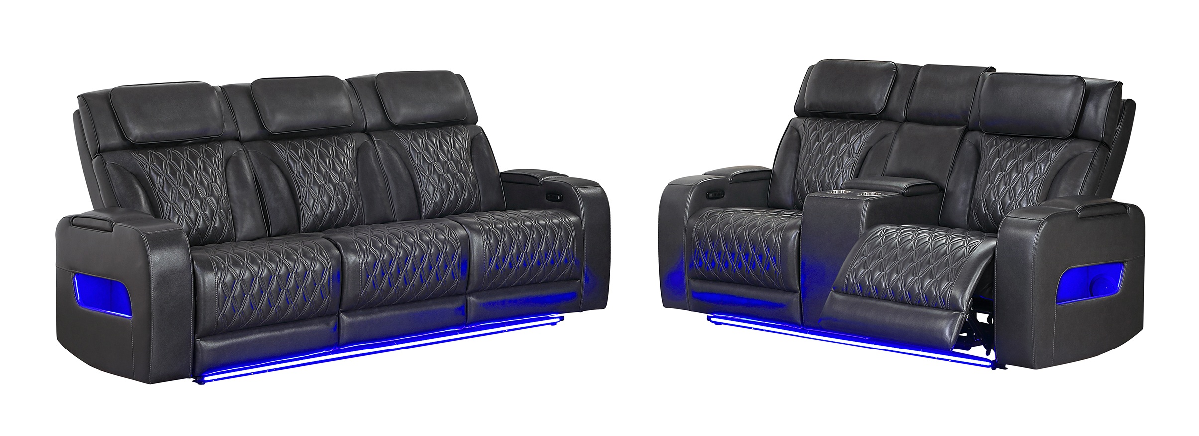 U8611 PU Power Reclining Living Room Set with LED Light and Speaker, Power Headrest