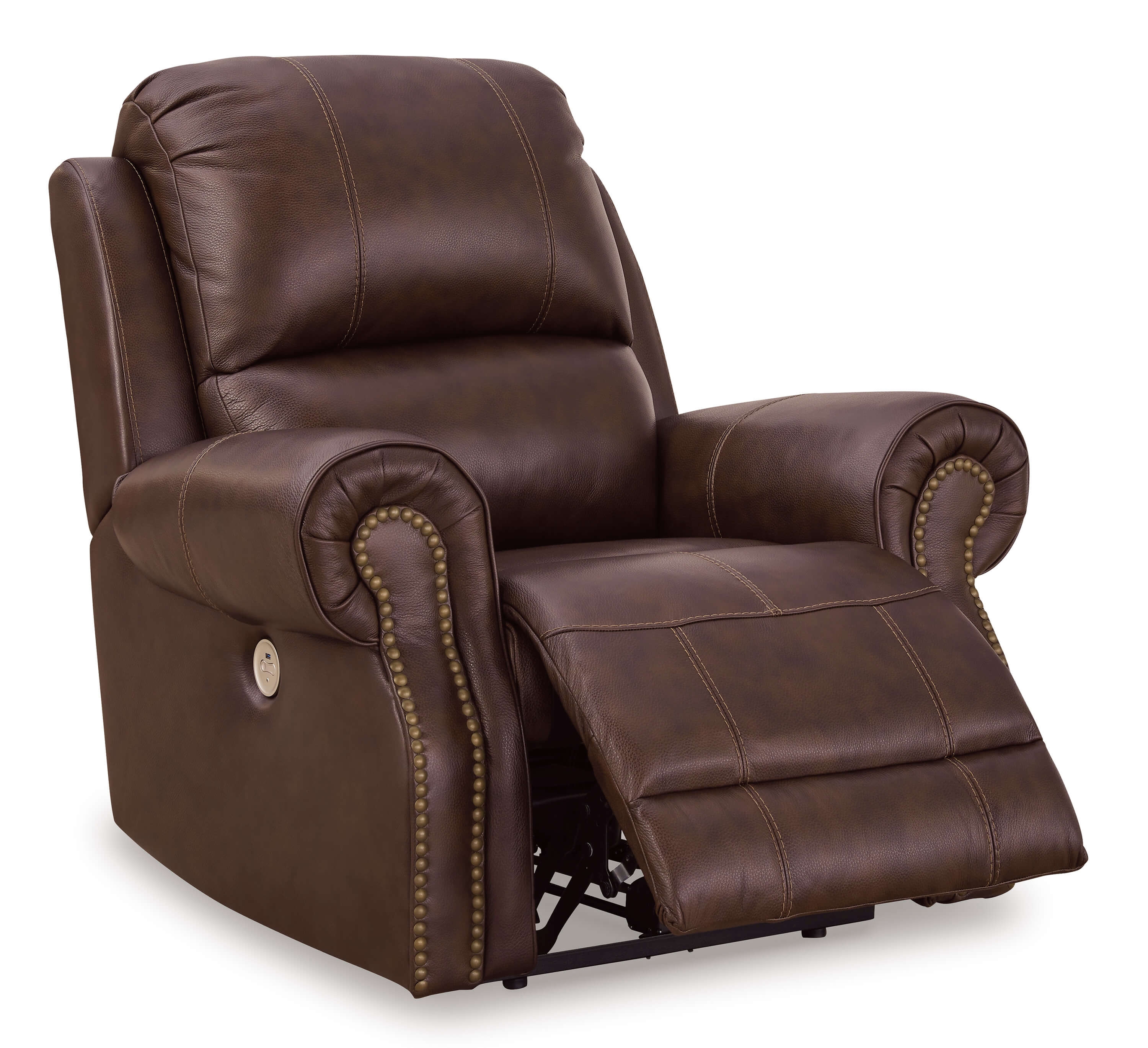 Freyeburg Walnut Leather Power Recliner Chair