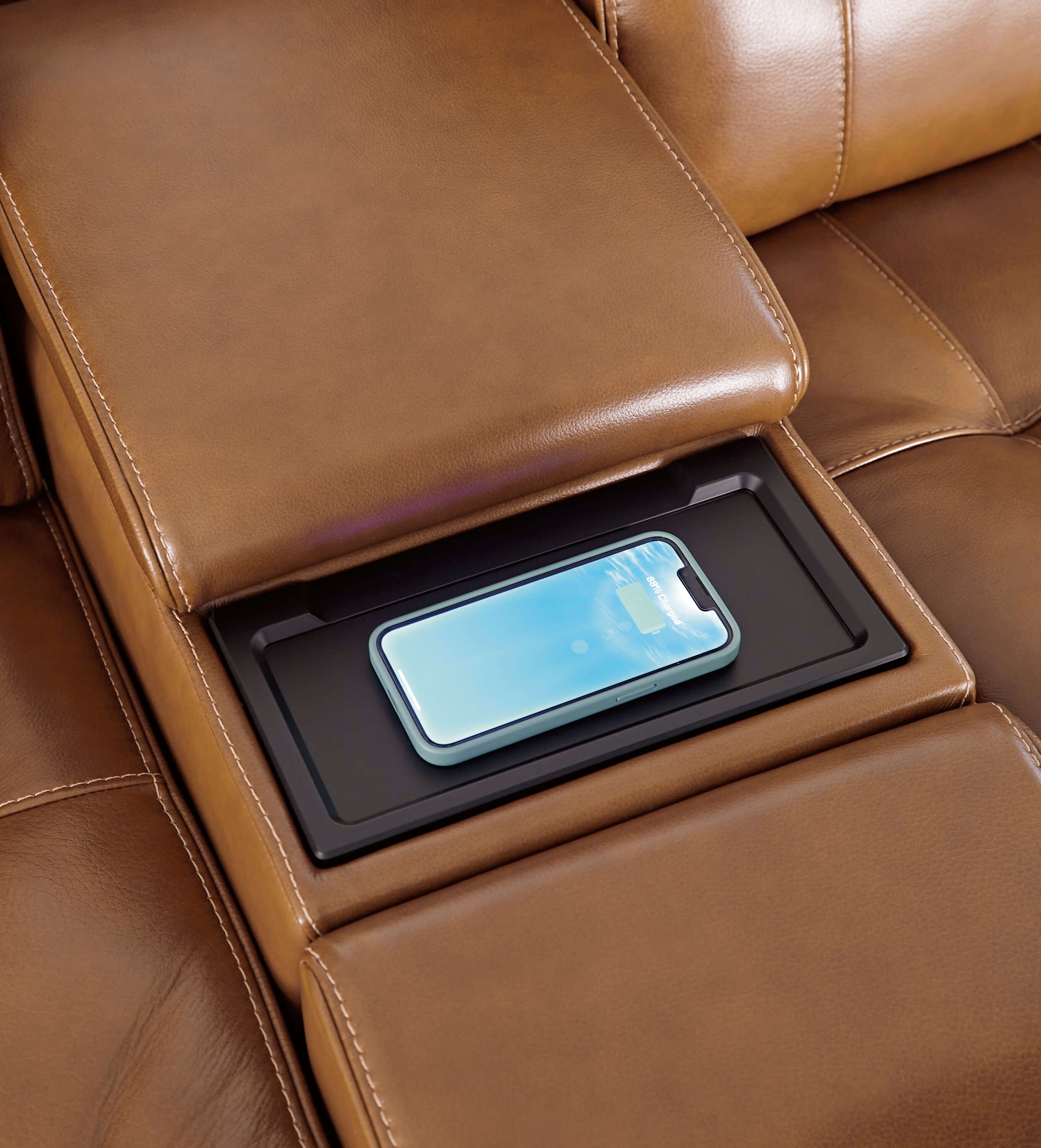 Ashley Temmpton Leather Loveseat Wireless Mobile Charging