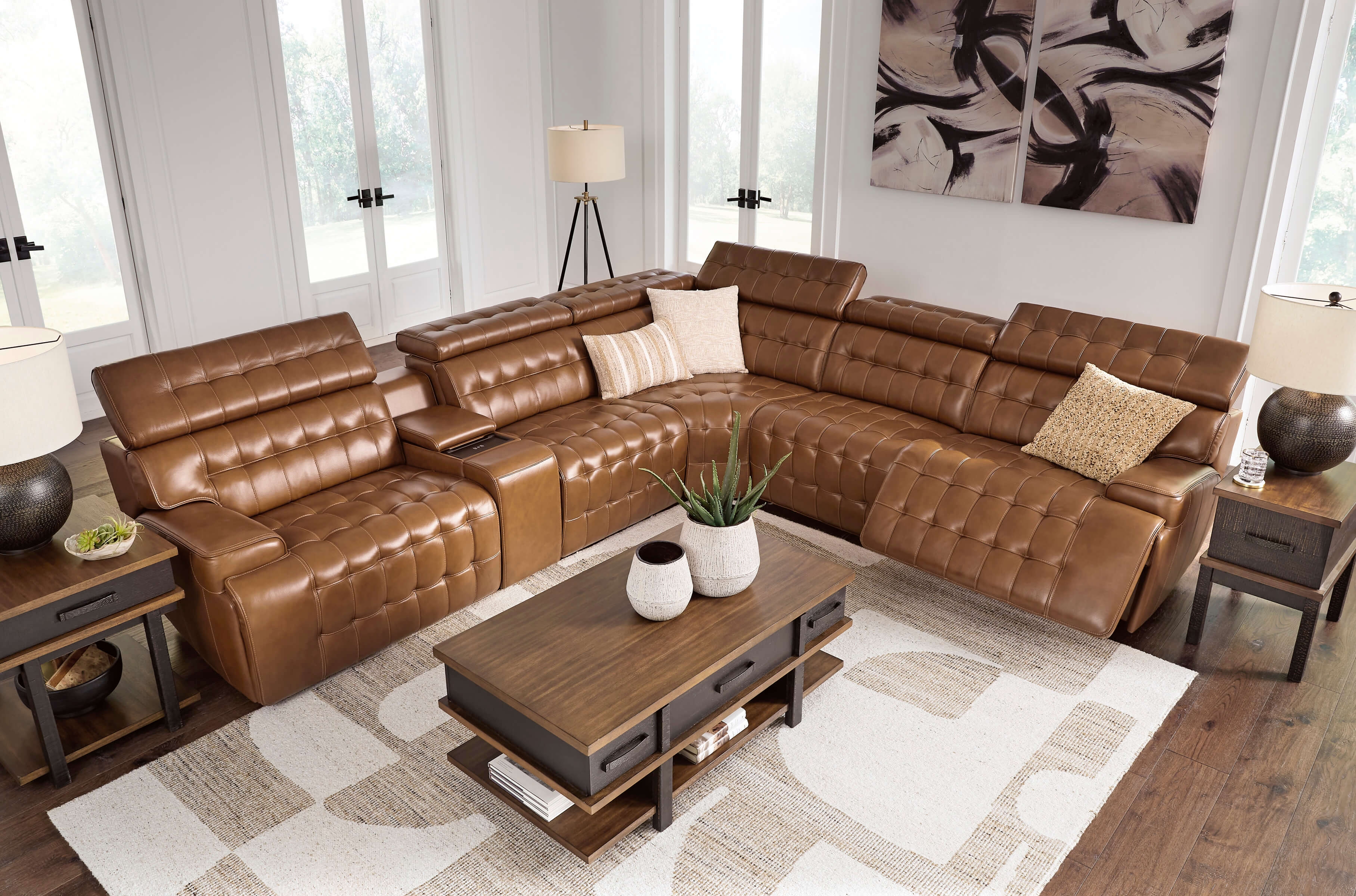 Temmpton 6-Piece Leather Power Reclining Sectional Sofa