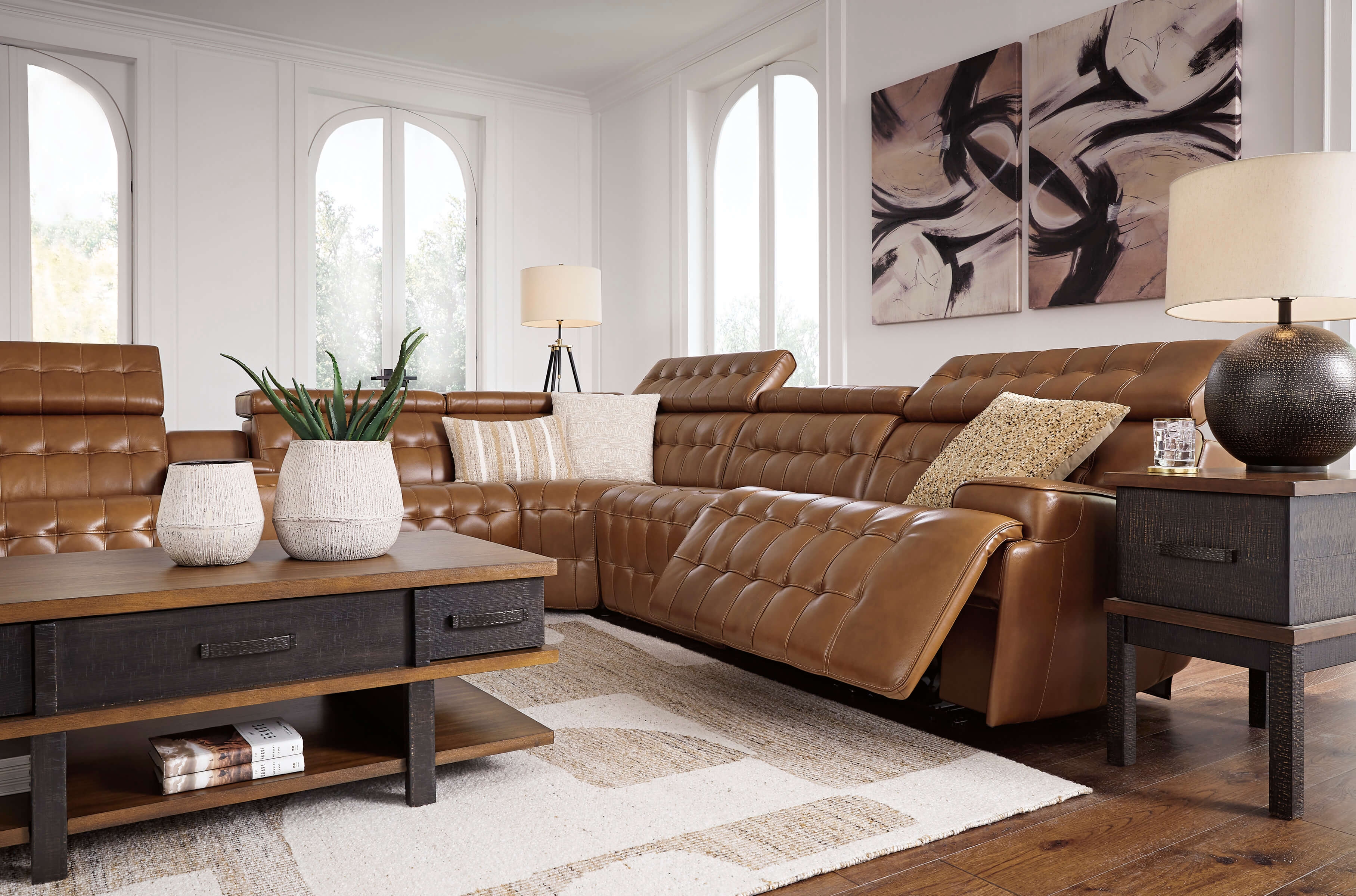 WRS Ashley Temmpton 6-Pc Leather Power Reclining Sectional
