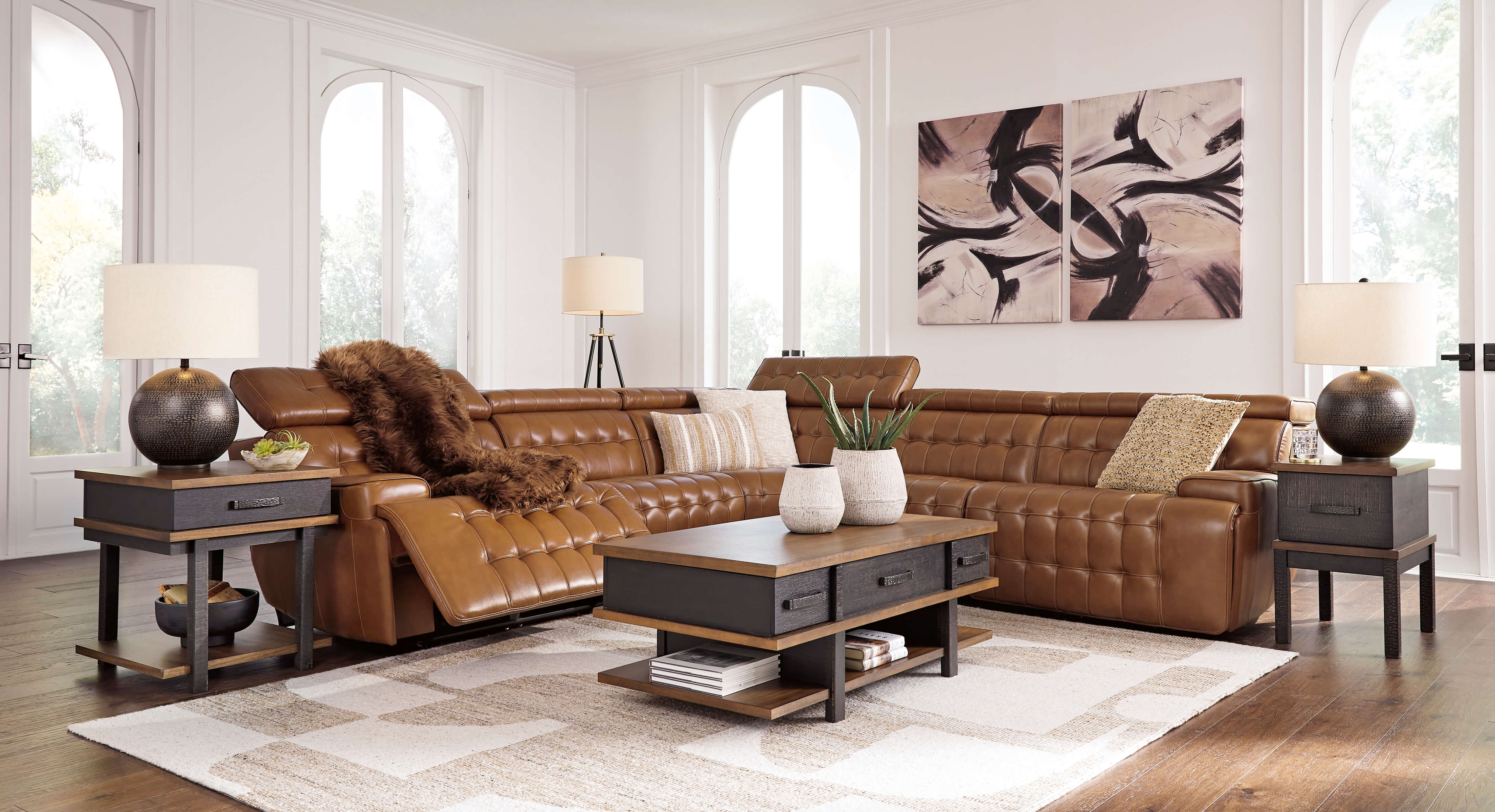 Temmpton 5-Piece Leather Power Reclining Sectional Sofa