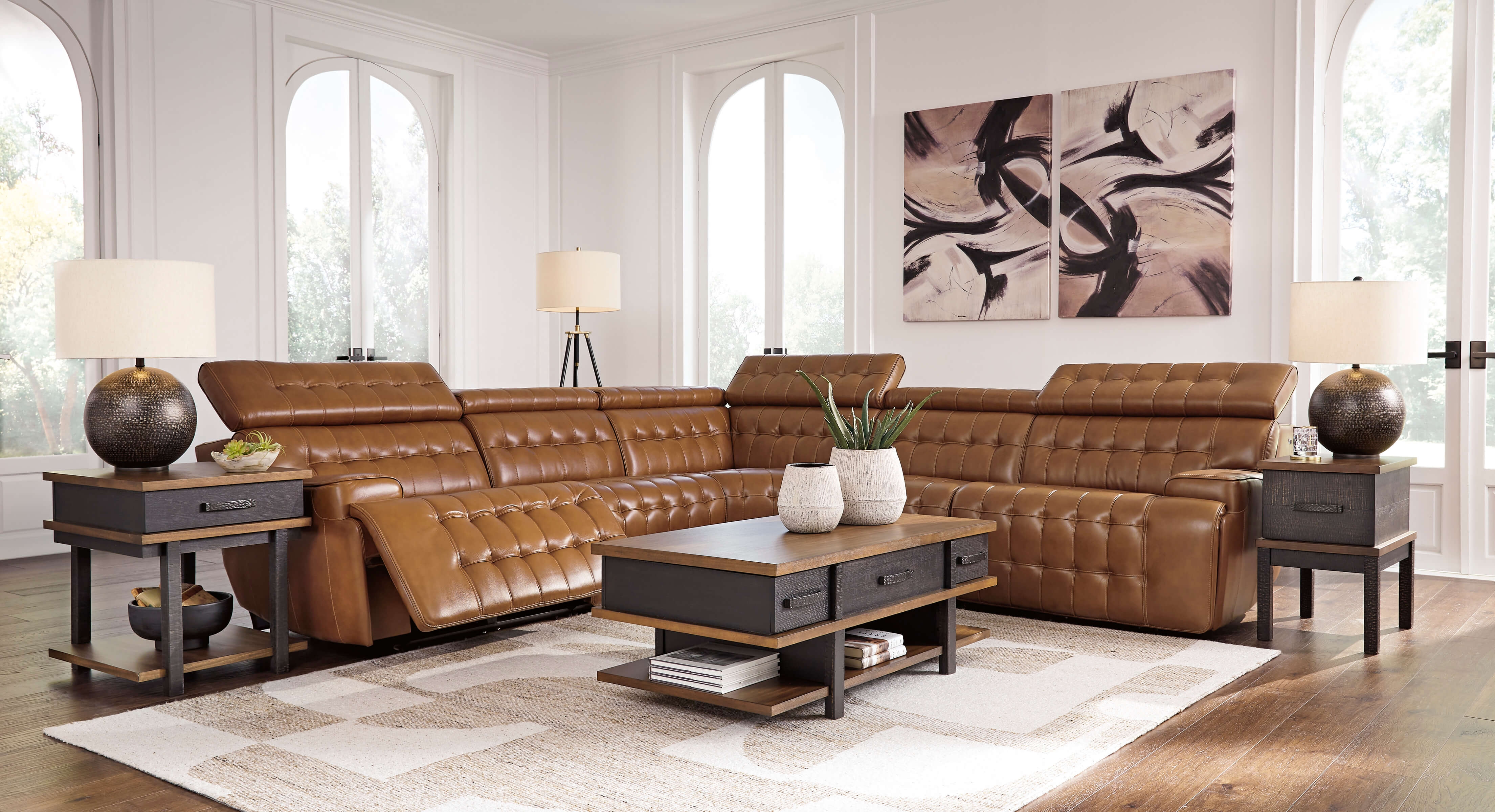 Temmpton 5-Piece Leather Power Reclining Sectional Sofa