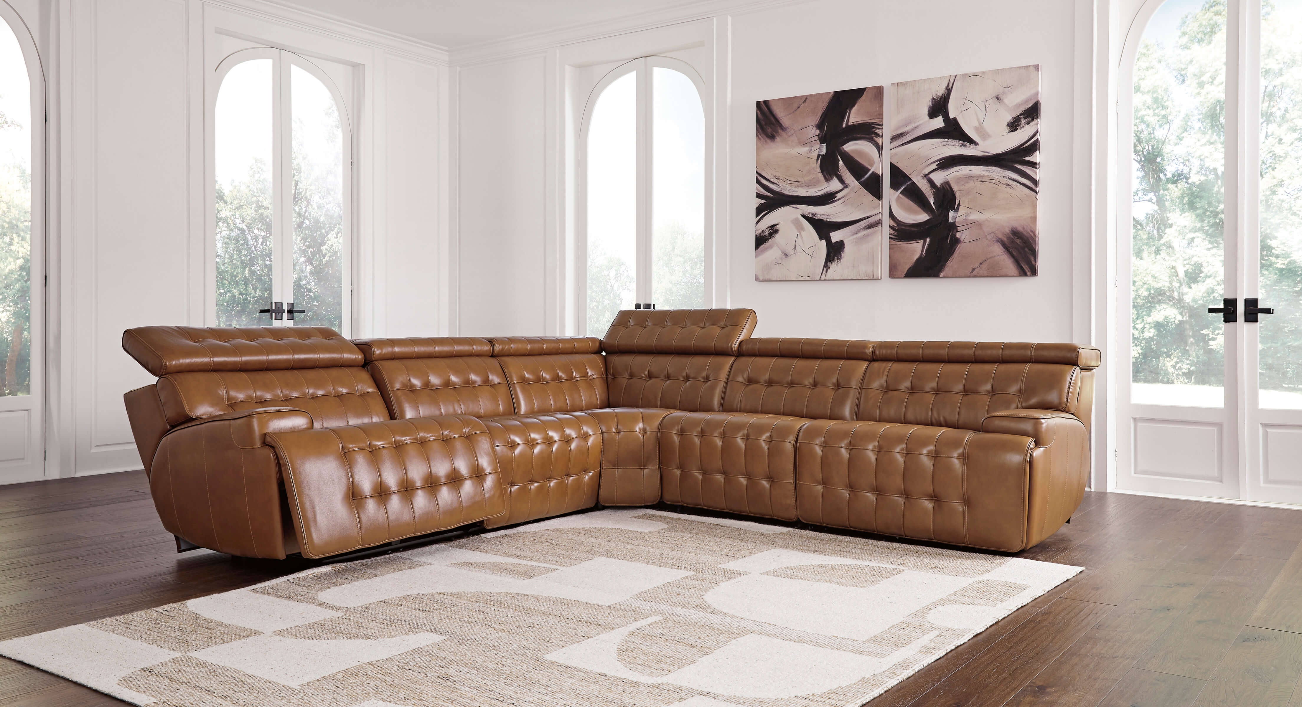 Temmpton 5-Piece Leather Power Reclining Sectional Sofa