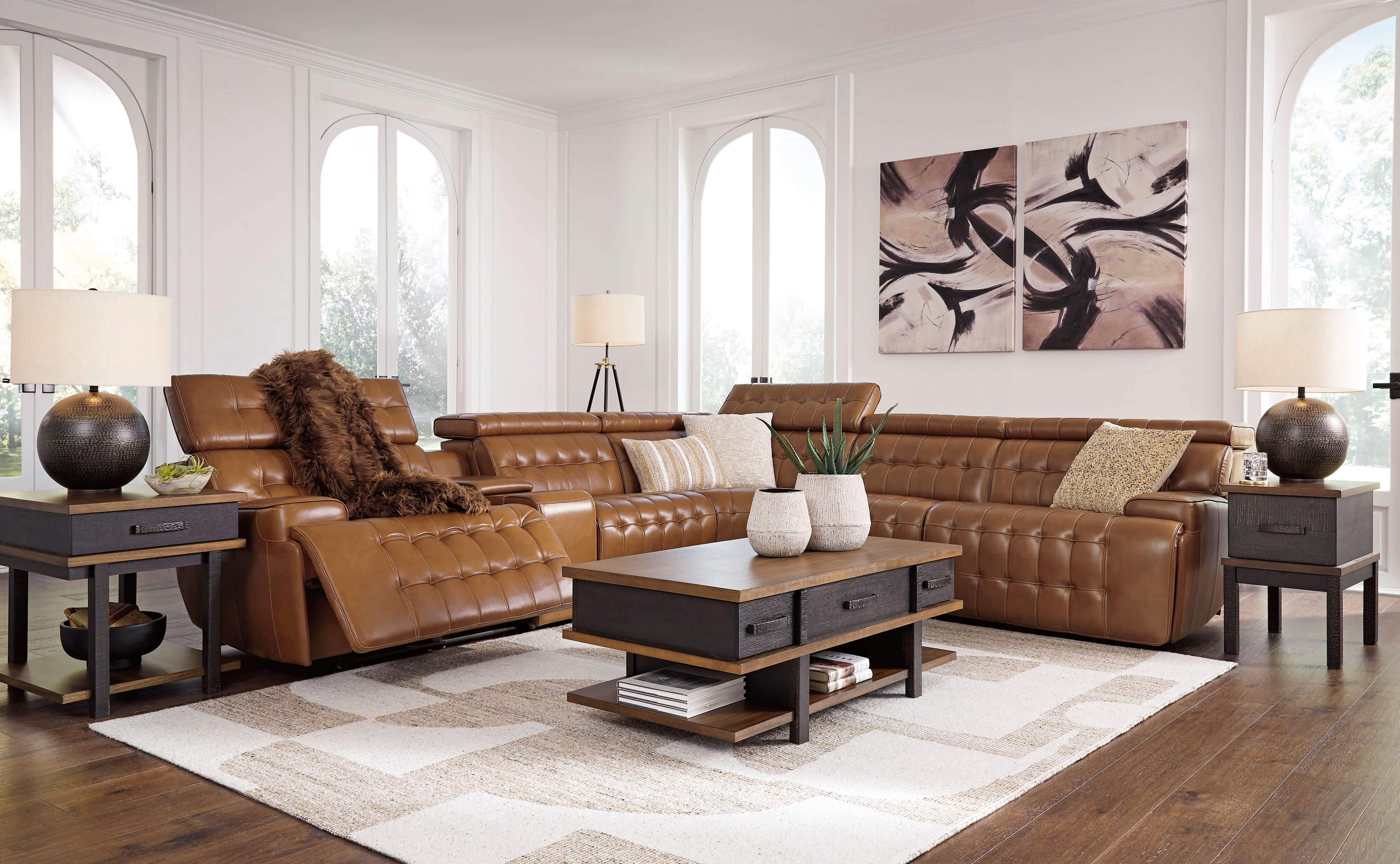 Temmpton 6-Piece Leather Power Reclining Sectional Sofa