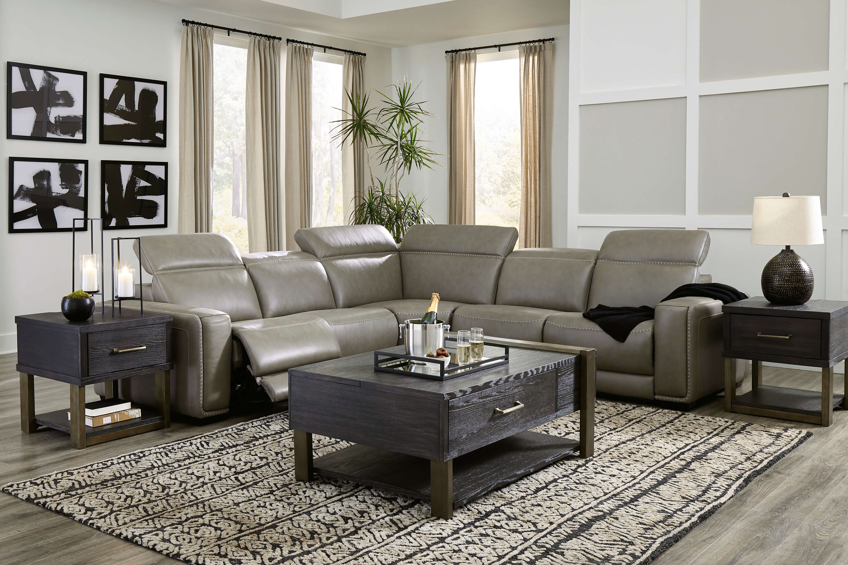 Correze 5-Piece Leather Power Reclining Sectional Sofa