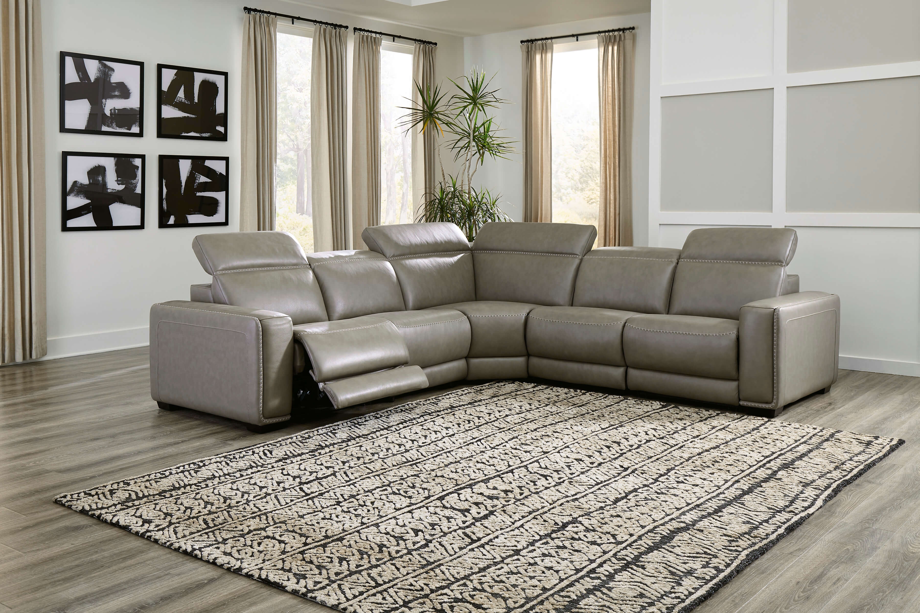 Correze 5-Piece Leather Power Reclining Sectional Sofa