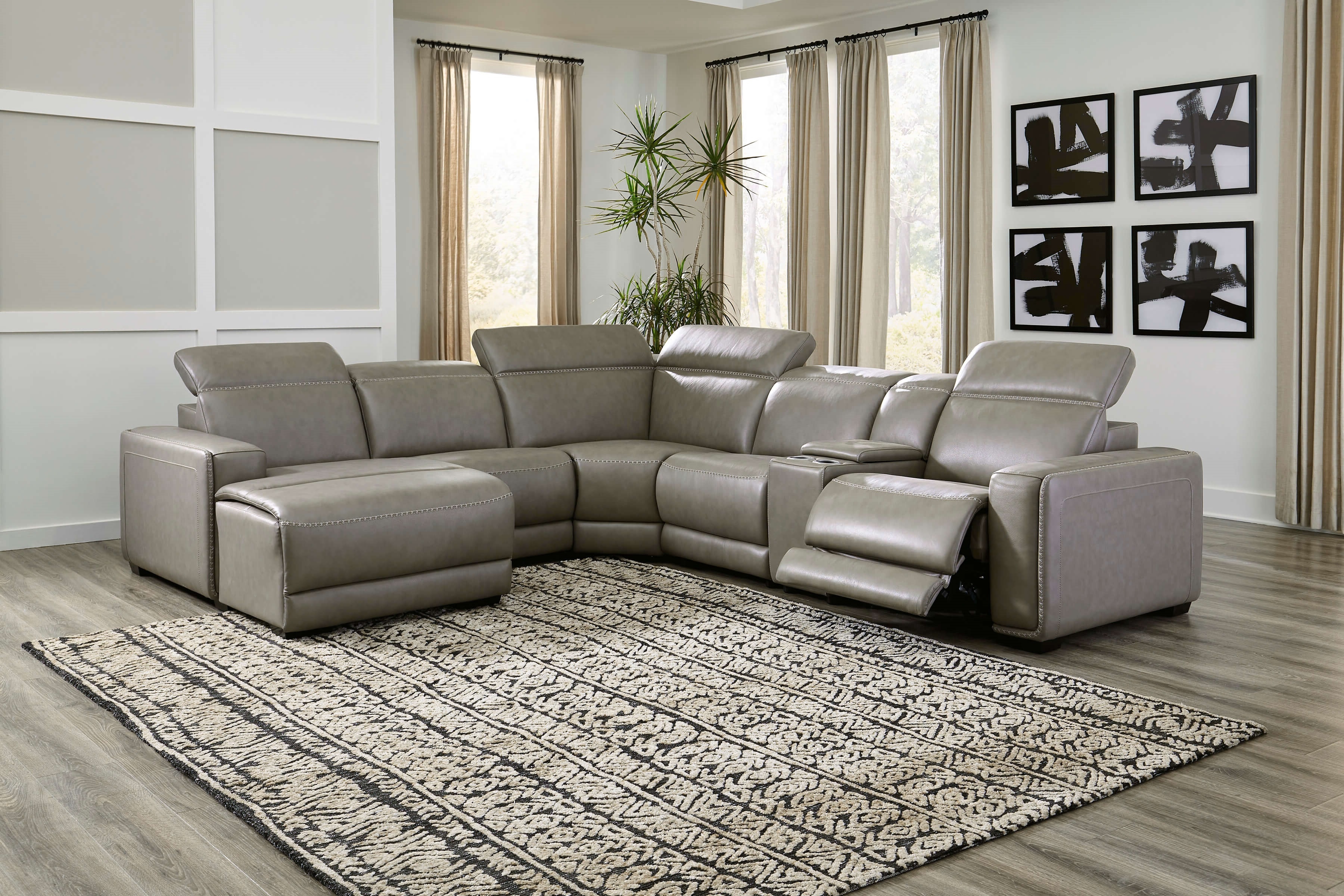 Correze 6-Piece Leather Power Reclining Sectional Sofa w/Left Chaise