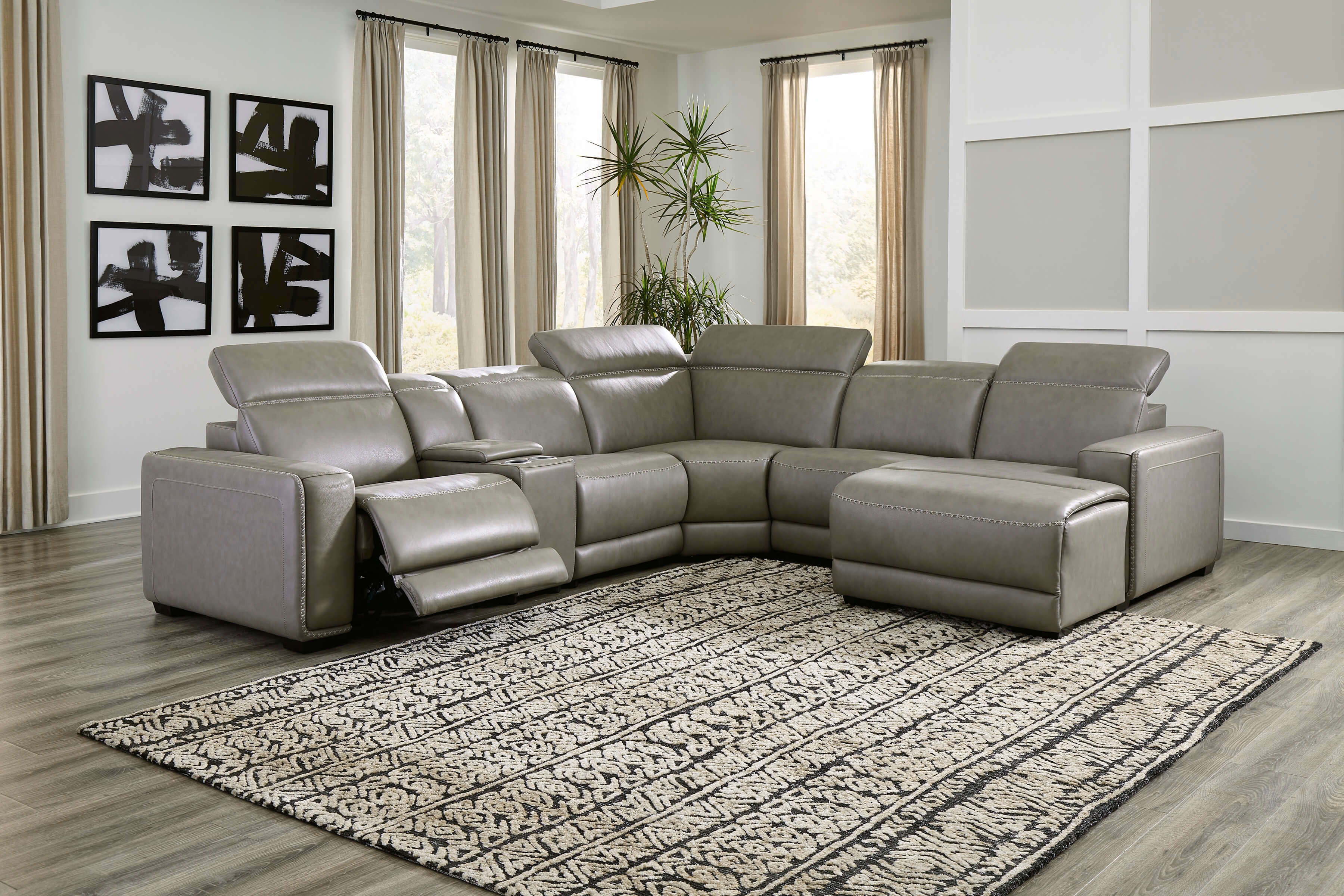 Correze 6-Piece Leather Power Reclining Sectional Sofa w/Right Chaise